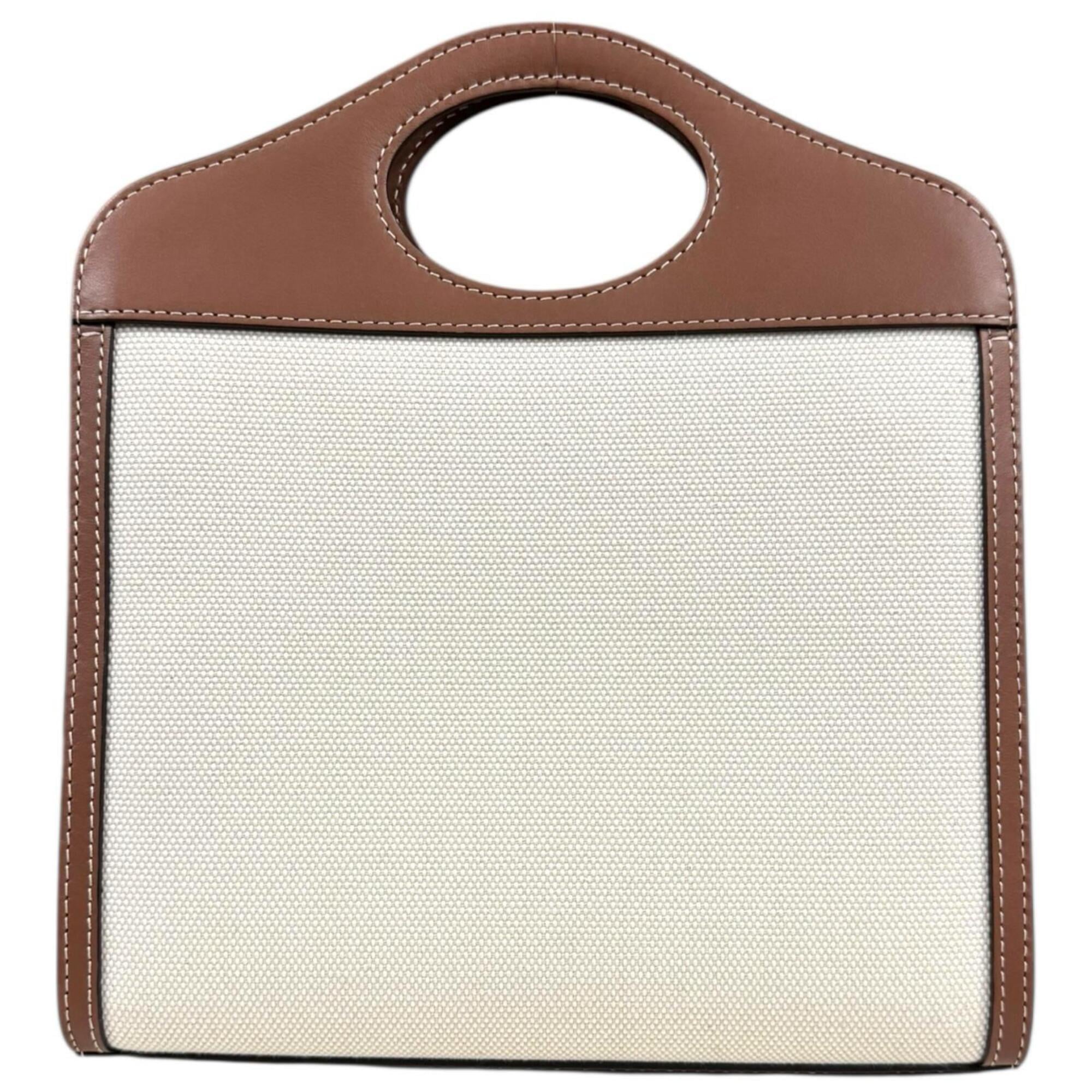Burberry Brown White Leather Canvas Shoulder Bag (Pre-Owned)