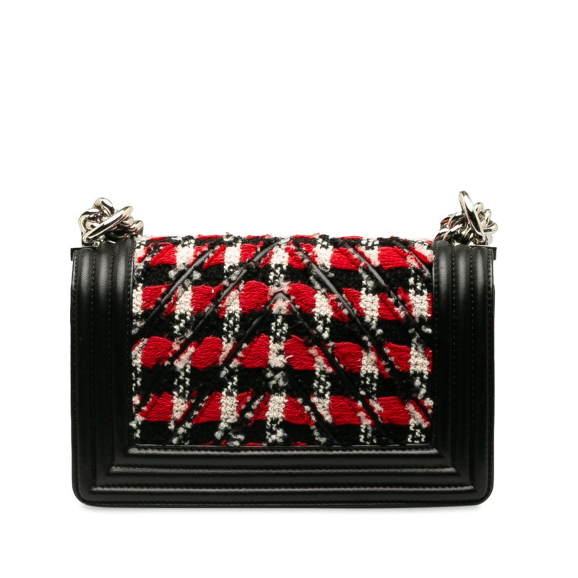 Chanel Black Red Color Tweed Leather Shoulder Bag (Pre-Owned)