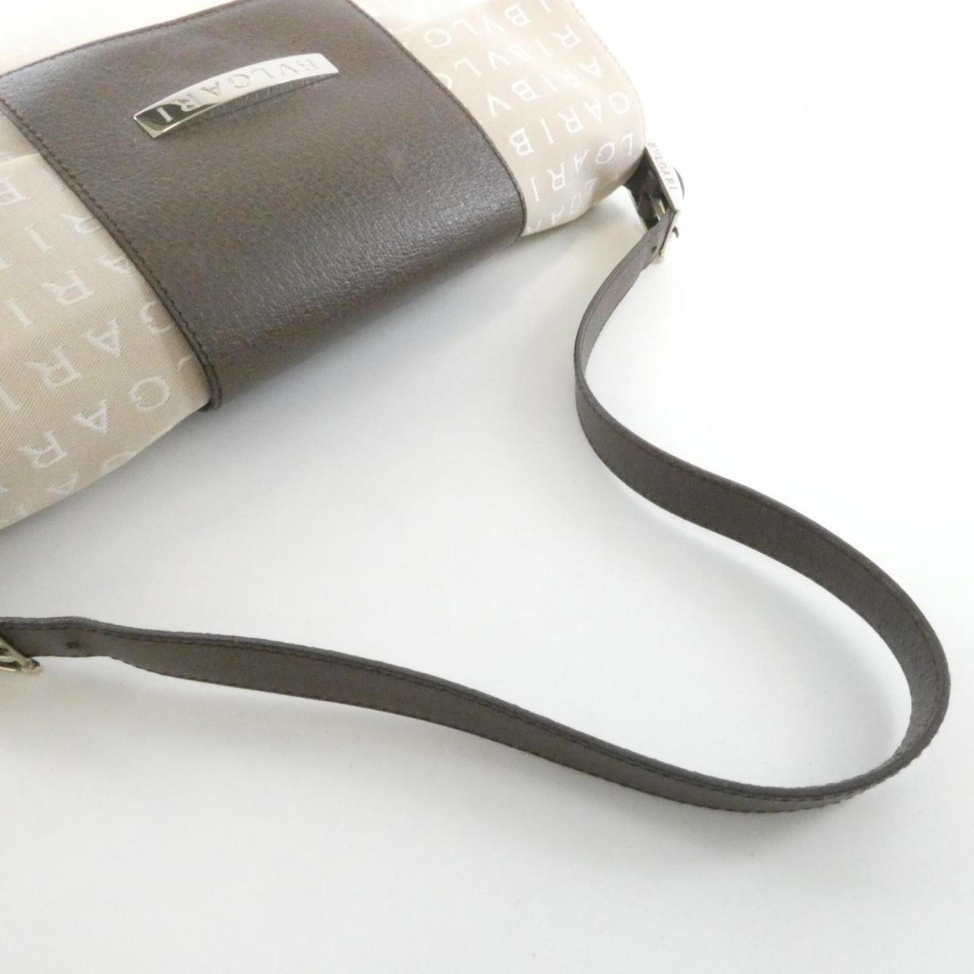 Bvlgari Beige Chocolate Canvas Leather Shoulder Bag (Pre-Owned)