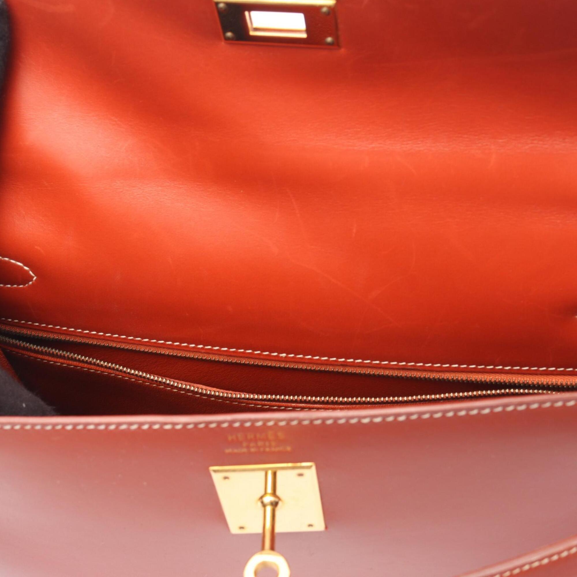 Hermes Brown Box Calf Leather Handbag (Pre-Owned)