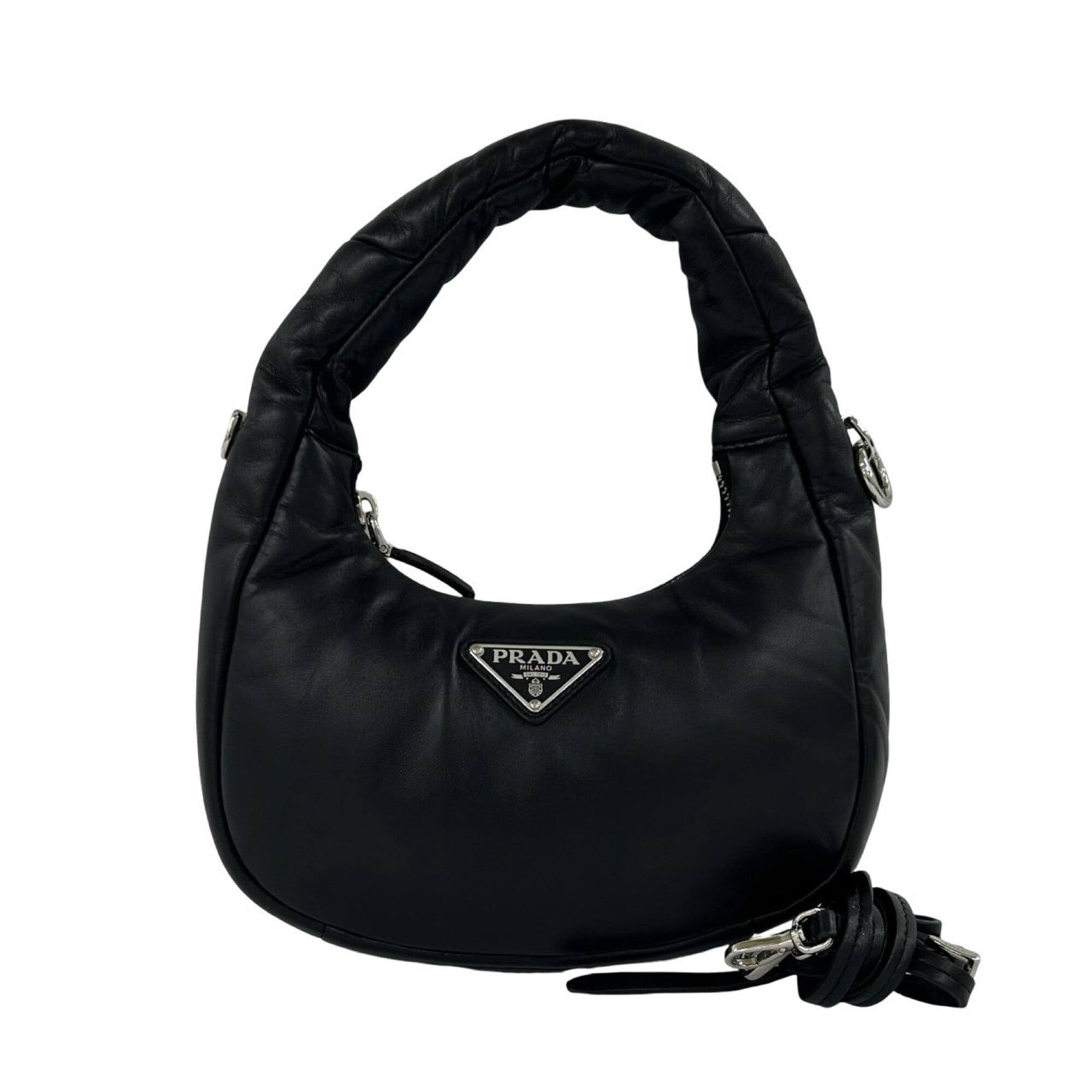 Prada Black Leather Handbag Pochette Shoulder Bag (Pre-Owned)