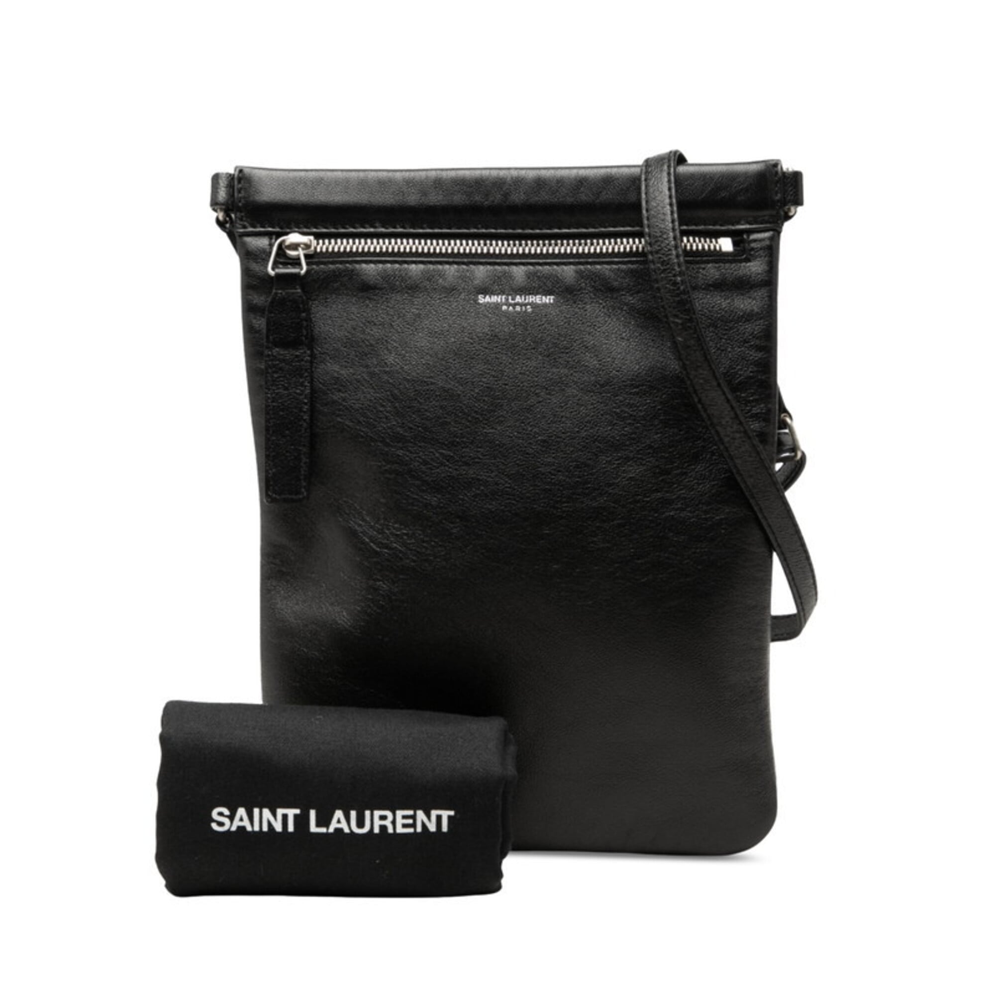 Saint Laurent Black Leather Pochette Shoulder Bag (Pre-Owned)