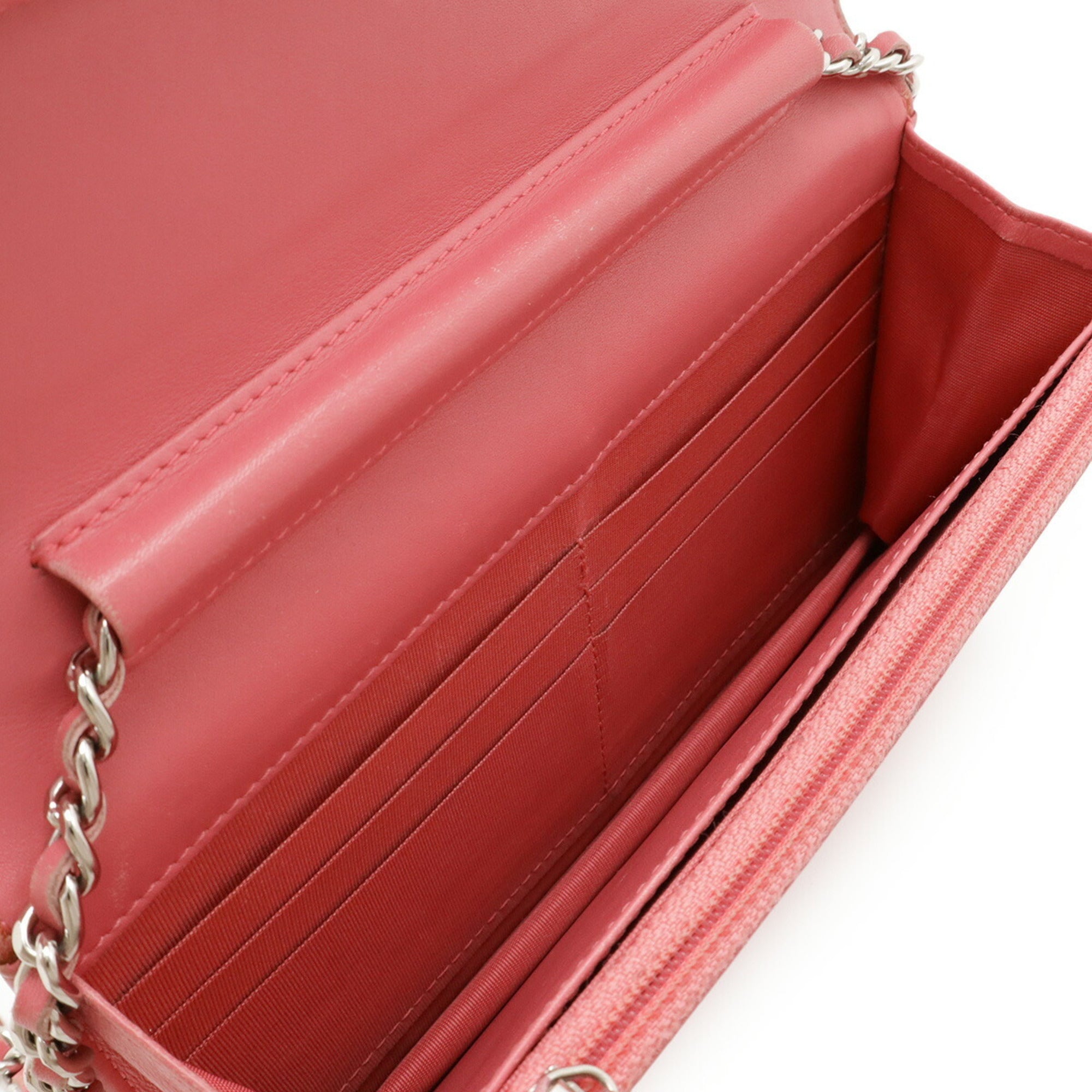 Chanel Pink Pink Red Red Color Leather Chain/Shoulder Wallet (Pre-Owned)