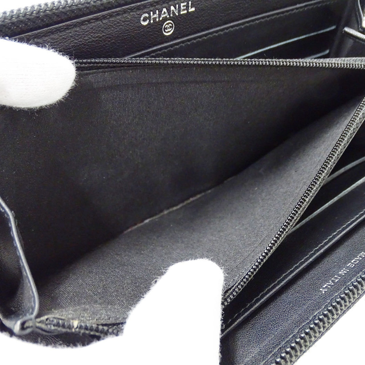 Chanel Black Grained Calfskin Long Wallet (Bi-Fold) (Pre-Owned)