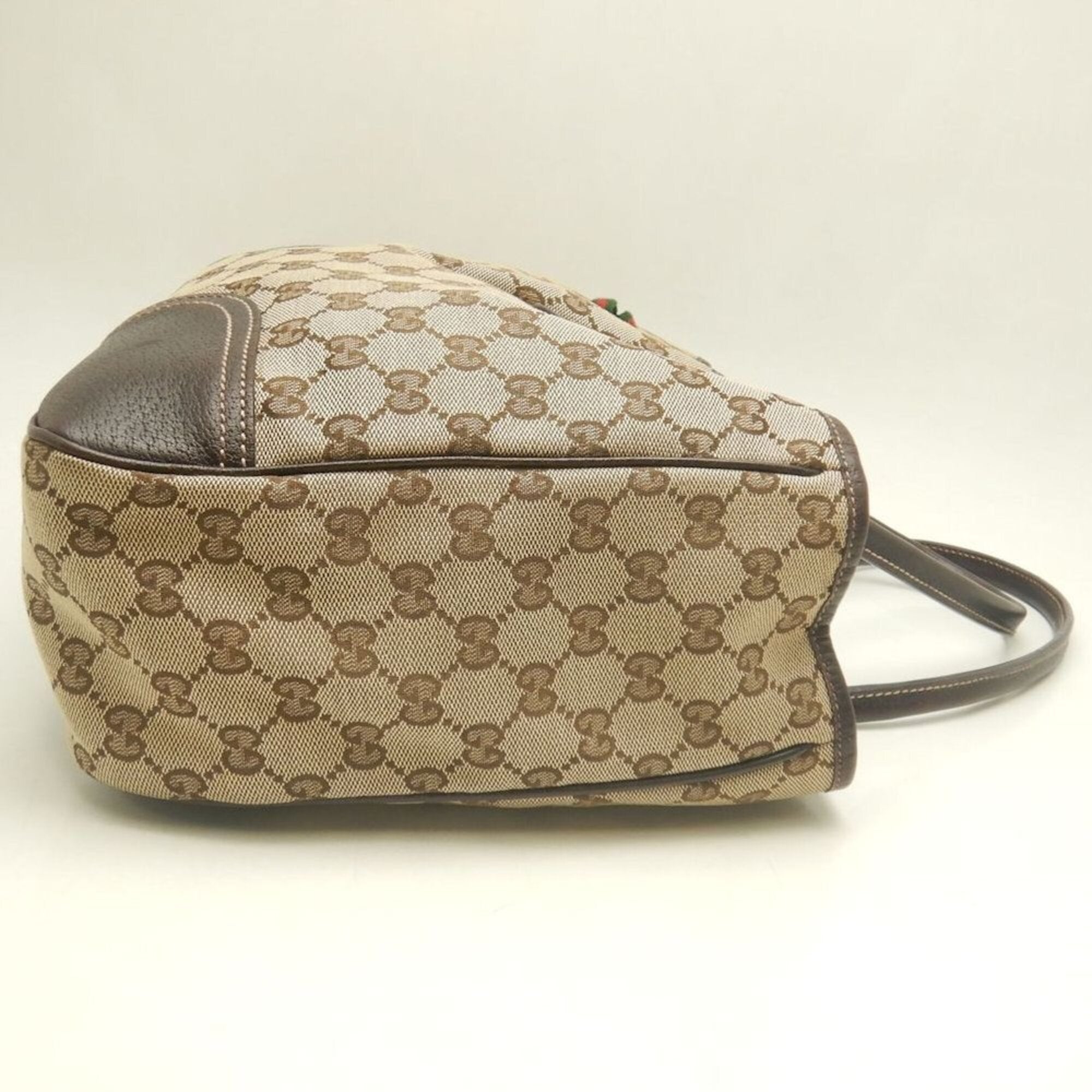 Gucci Gg Canvas Beige Brown Gg Canvas Leather Tote Bag (Pre-Owned)