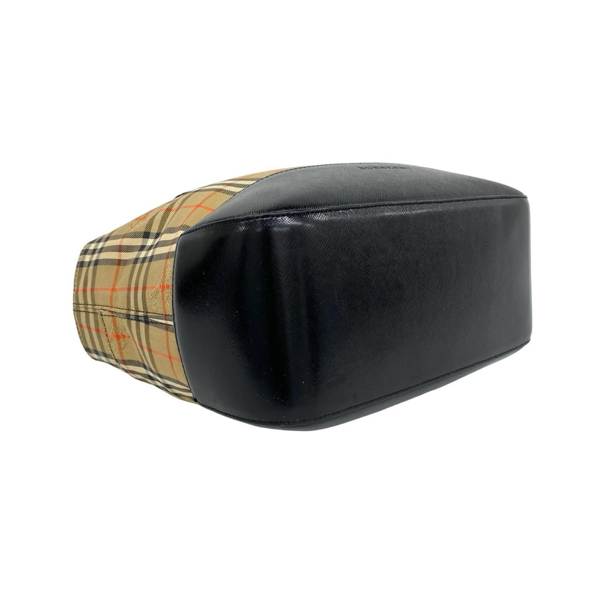 Burberry Beige Black Canvas Leather Handbag (Pre-Owned)