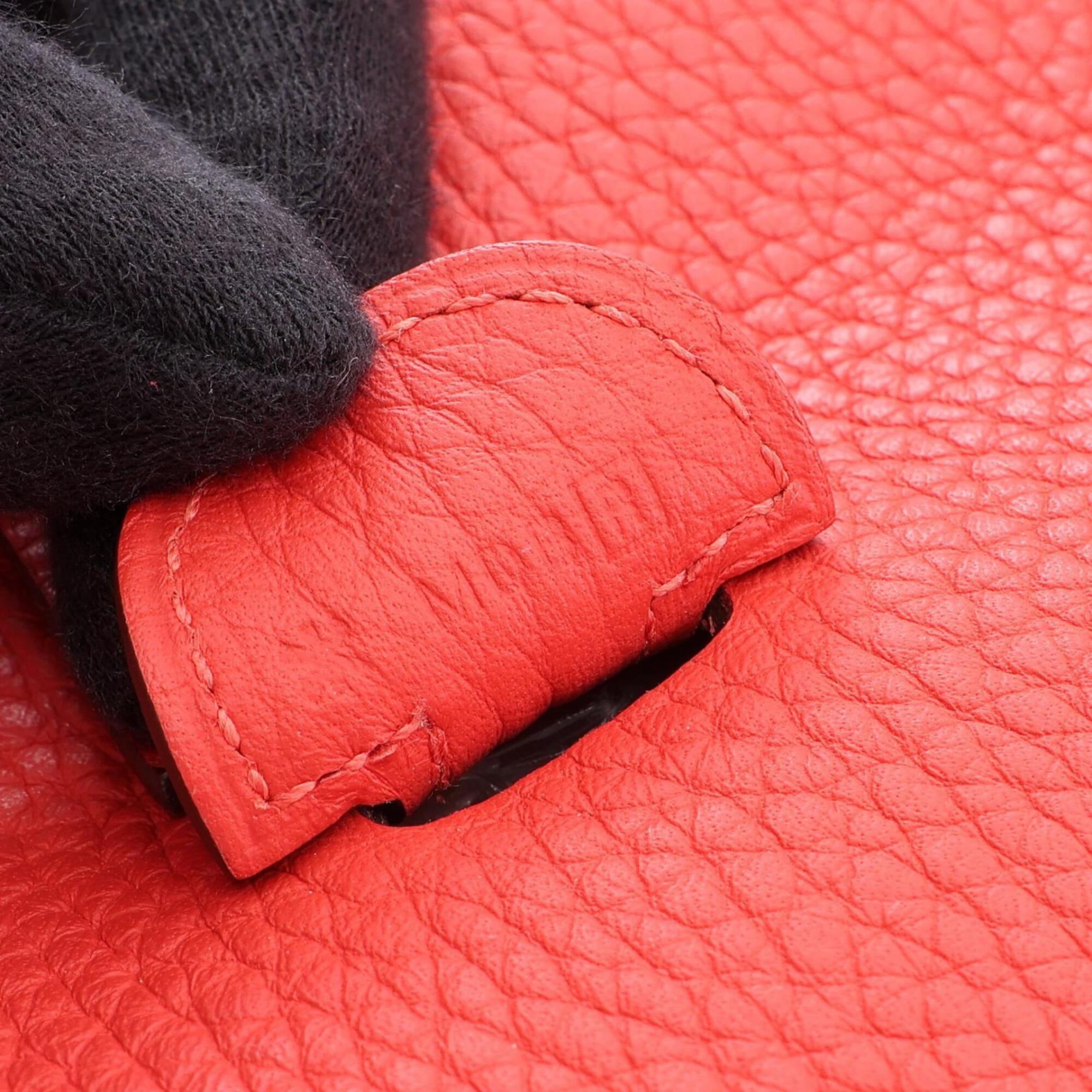 Hermes Red Color Taurillon Clemence Leather Handbag Shoulder Bag (Pre-Owned)