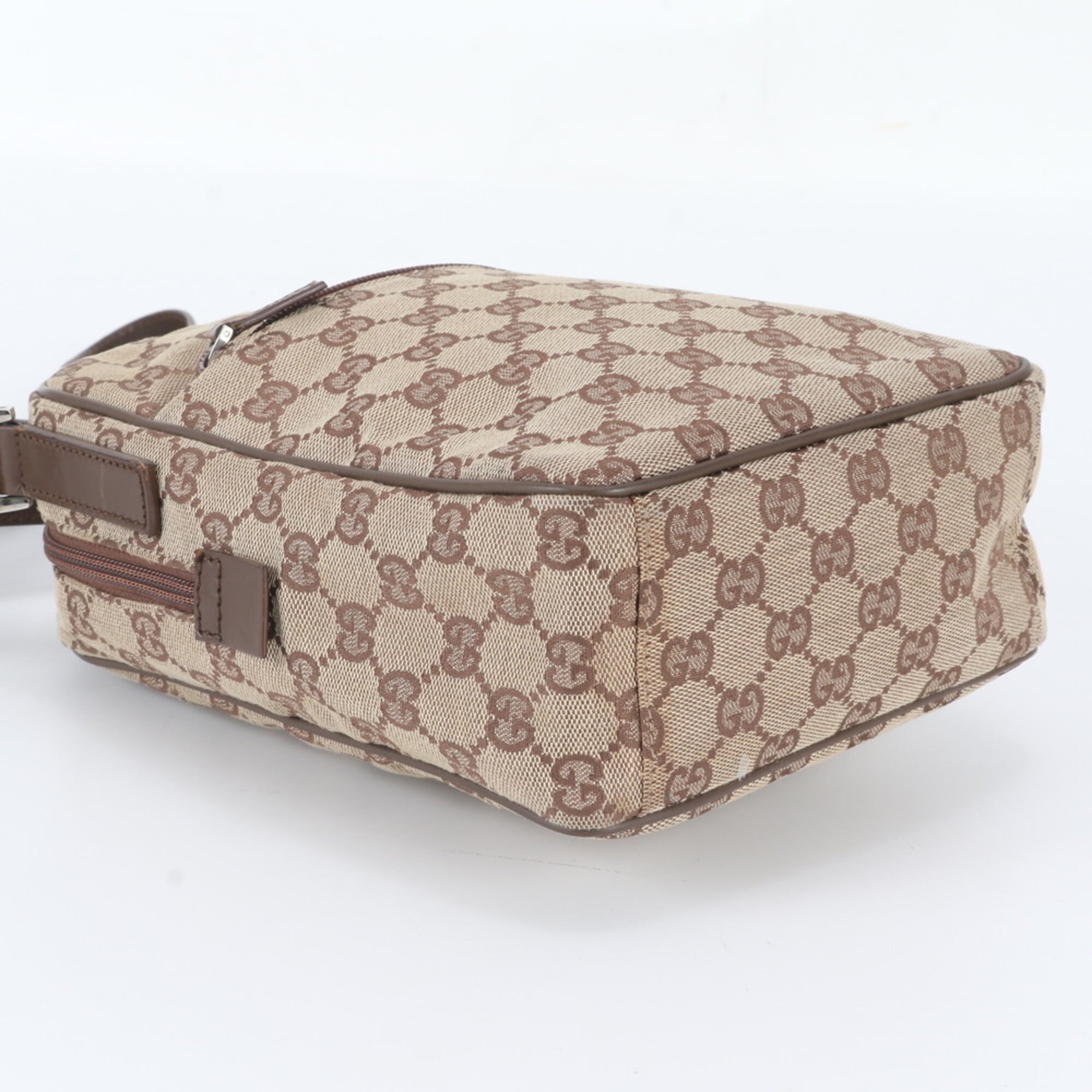 Gucci Brown Leather Canvas Messenger Bag Shoulder Bag (Pre-Owned)