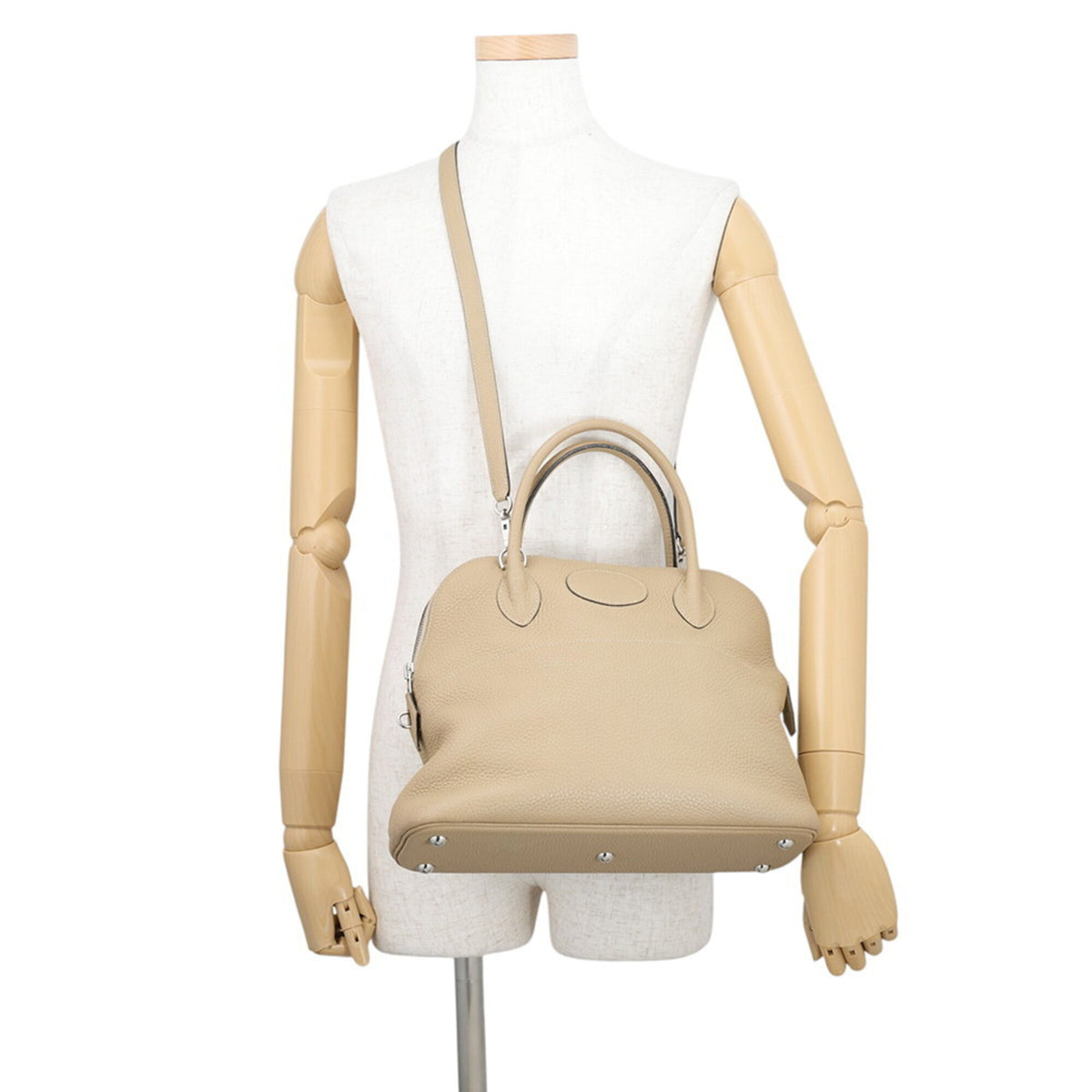 Hermes Beige Etoupe Gray Taurillon Clemence Leather Handbag (Pre-Owned)