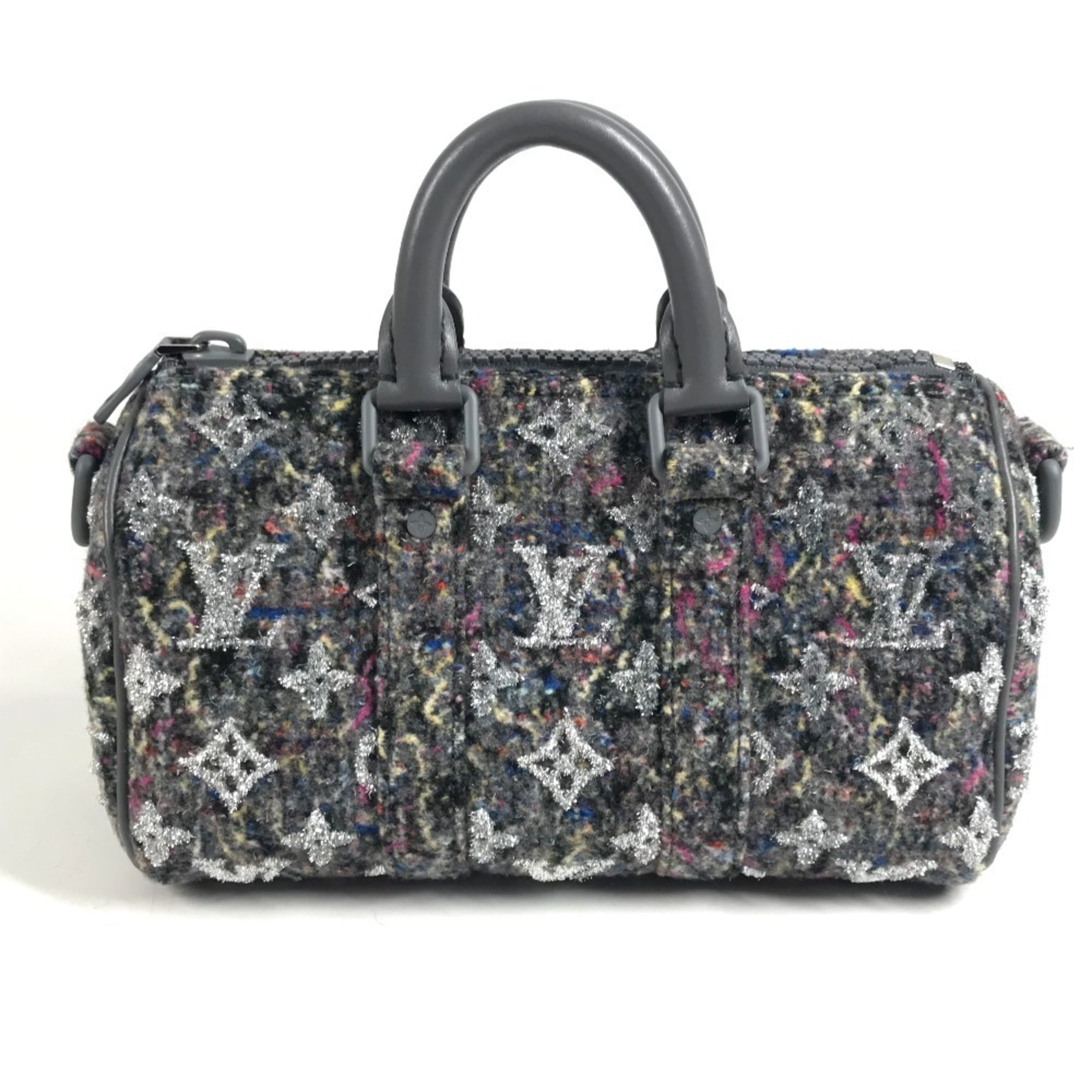 Louis Vuitton Gray Tweed Leather Boston Bag Handbag Shoulder Bag (Pre-Owned)