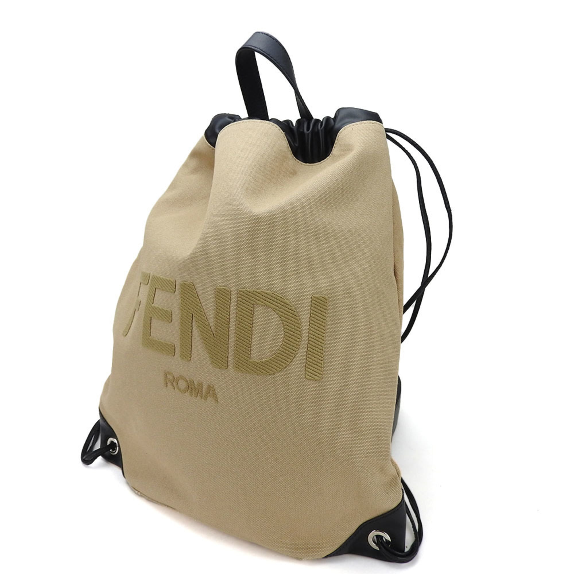 Fendi Beige Black Canvas Leather Backpack (Pre-Owned)