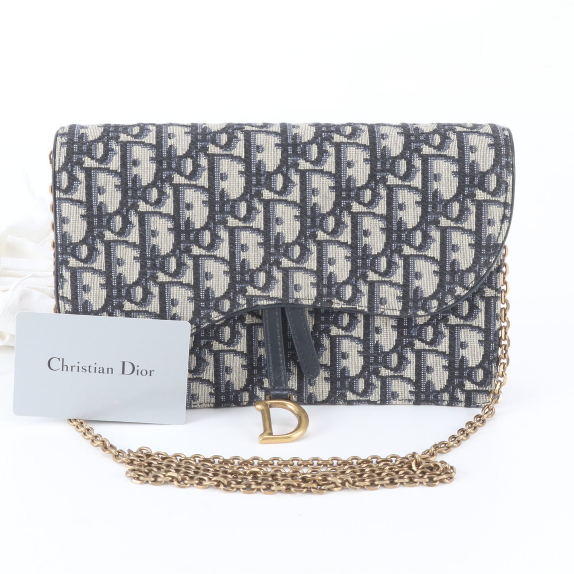 Christian Dior Navy Leather Canvas Clutch Bag Shoulder Bag (Pre-Owned)