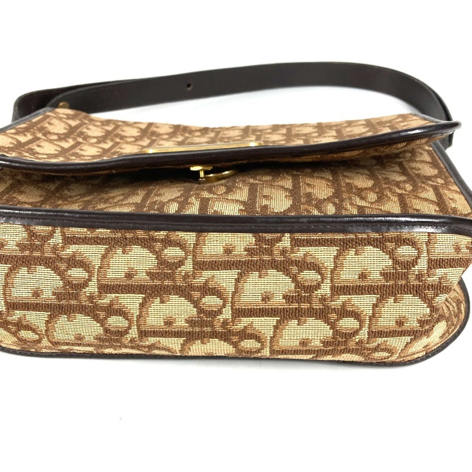 Christian Dior Trotter Beige Leather Canvas Handbag Shoulder Bag (Pre-Owned)
