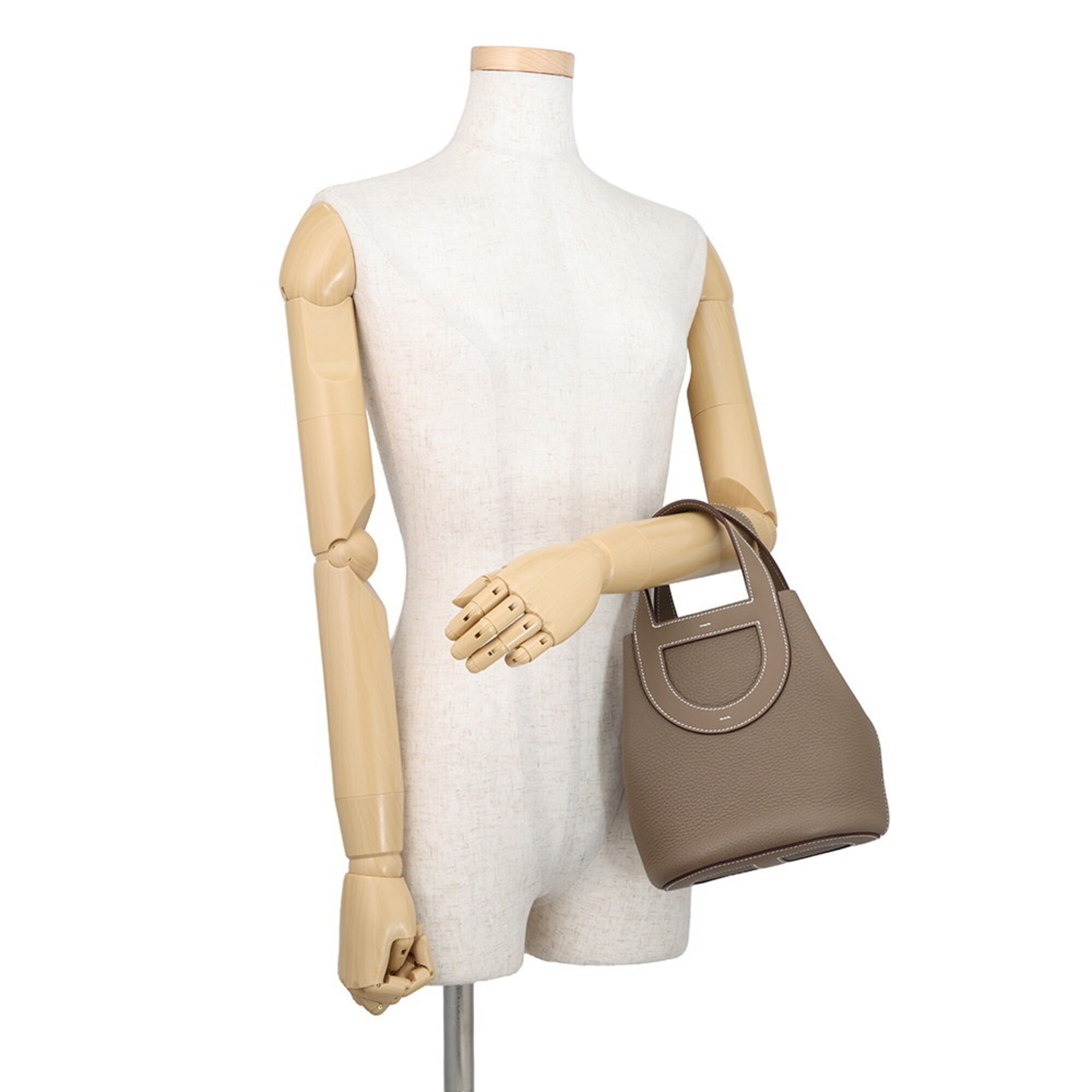 Hermes Kara Etoupe Gray Taurillon Clemence Leather Swift Leather Tote Bag (Pre-Owned)