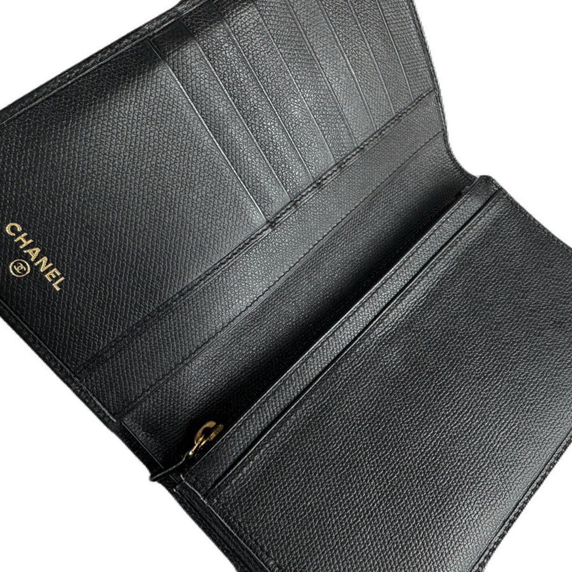 Chanel Black Leather Long Wallet (Bi-Fold) (Pre-Owned)