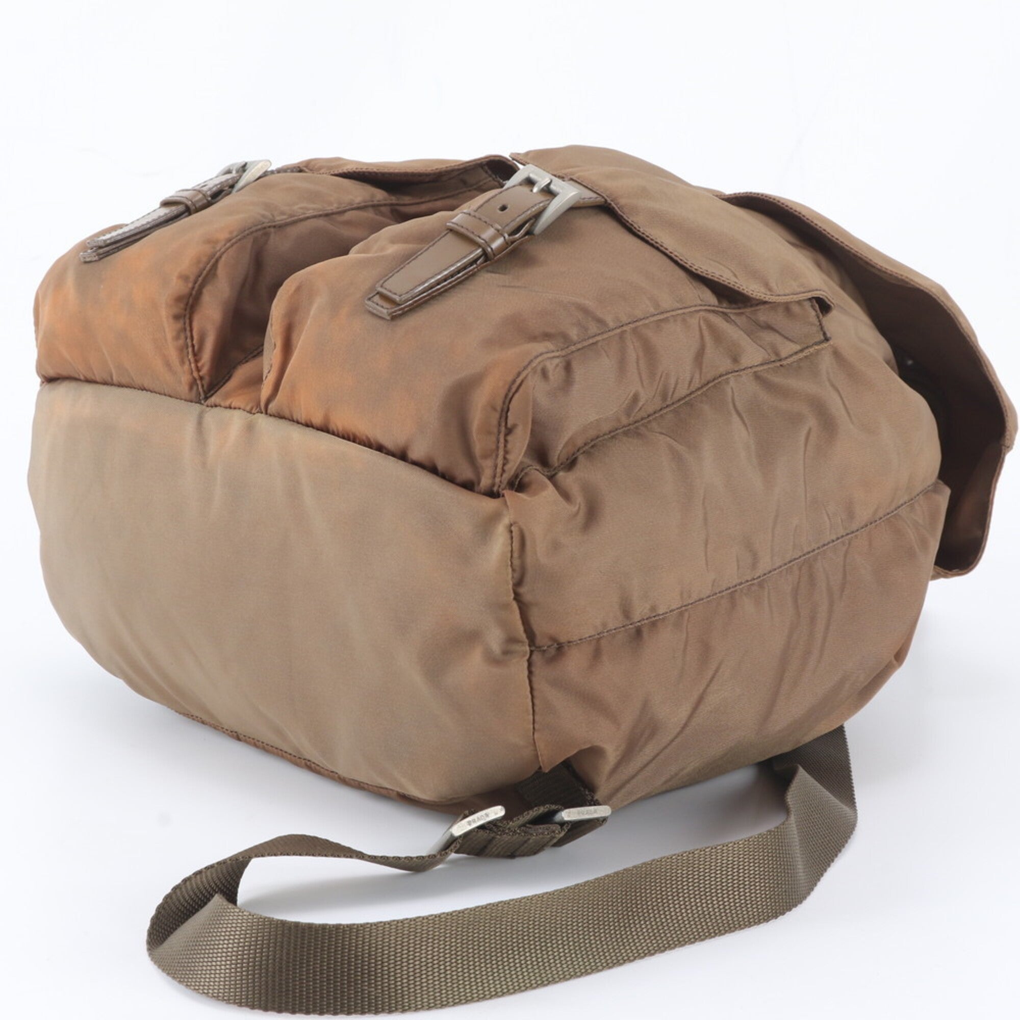 Prada Brown Nylon Leather Backpack Handbag (Pre-Owned)
