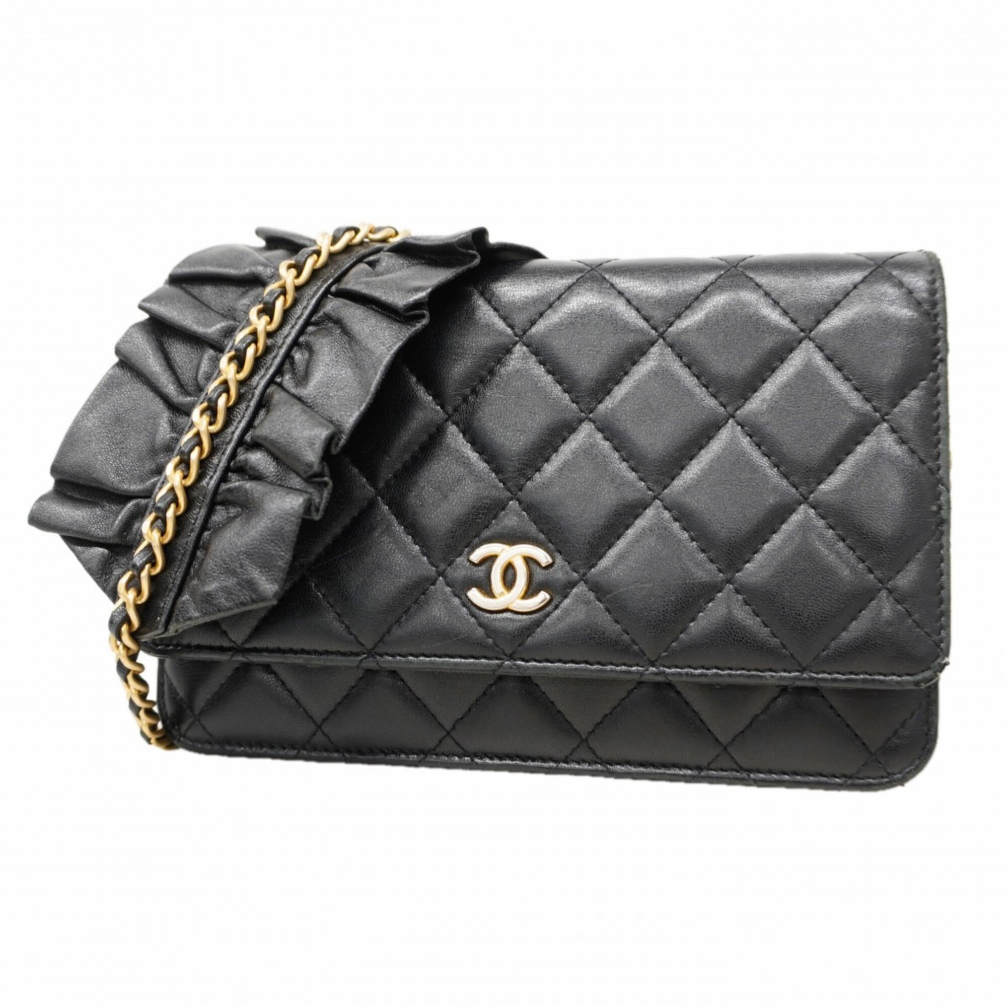 Chanel Black Leather Chain/Shoulder Wallet (Pre-Owned)