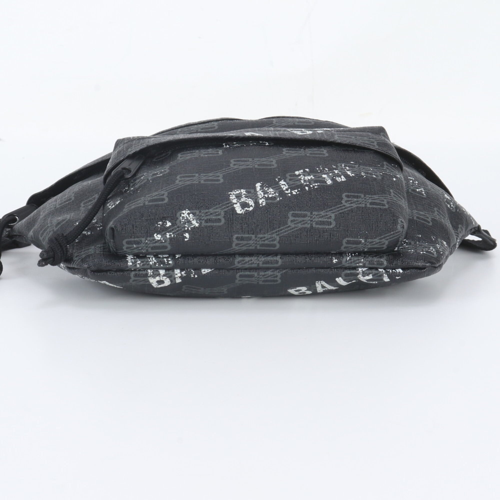 Balenciaga Black Leather Coated Canvas Pouch Shoulder Bag Sling Bag (Pre-Owned)