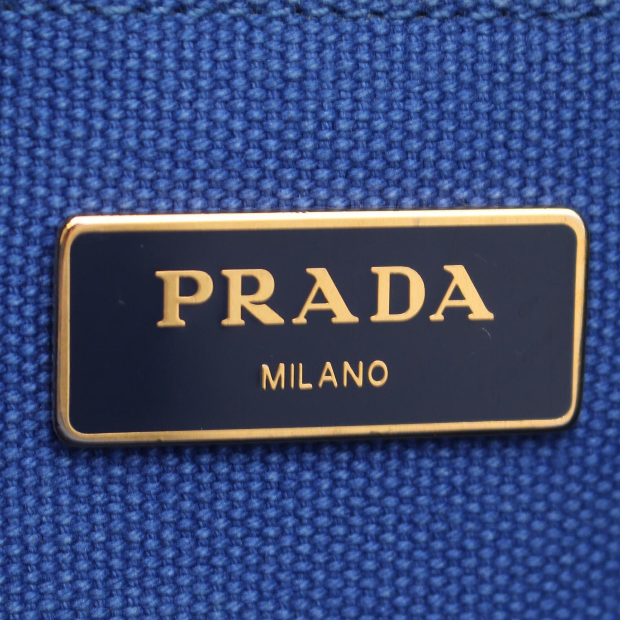 Prada Blue Canvas Handbag Tote Bag (Pre-Owned)