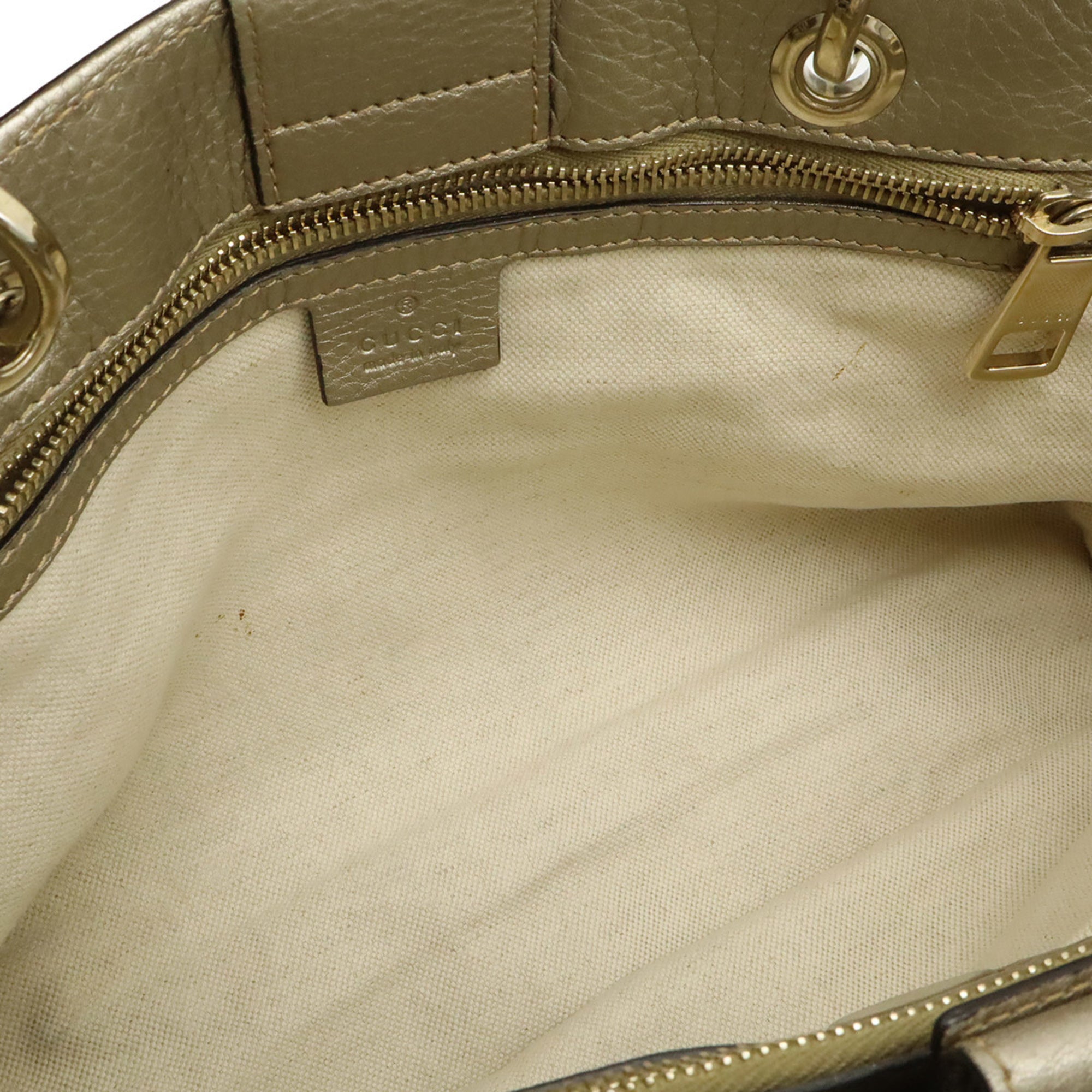 Gucci Champagne Gold Leather Bamboo Handbag Shoulder Bag Tote Bag (Pre-Owned)