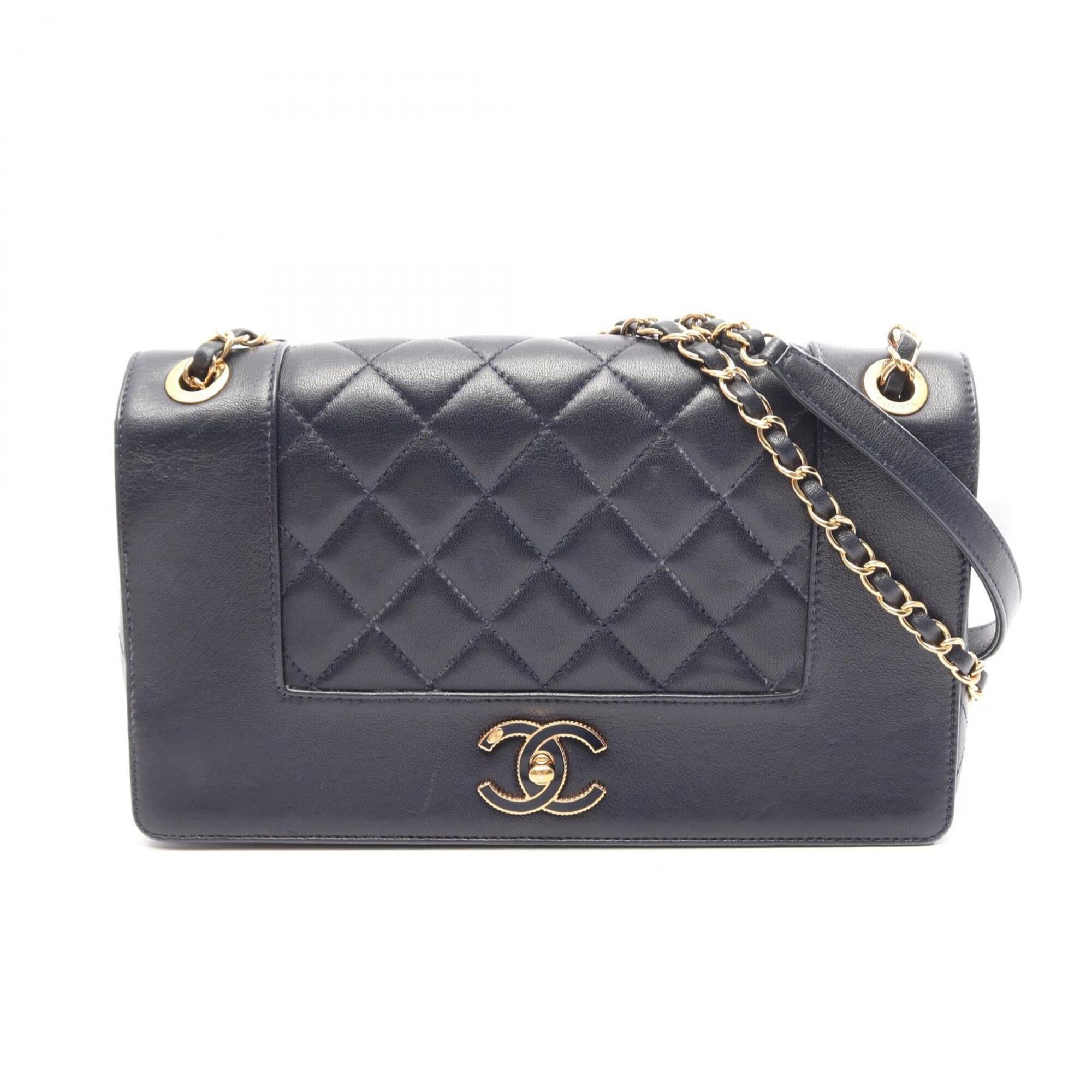 Chanel Navy Leather Handbag Shoulder Bag (Pre-Owned)
