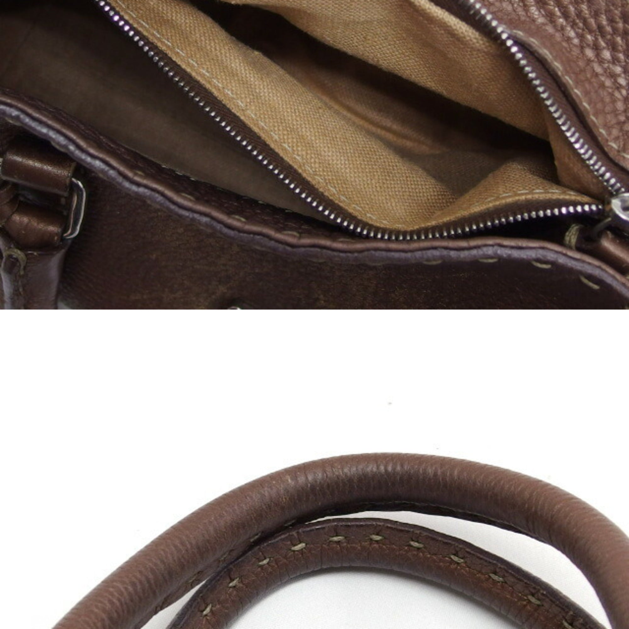 Fendi Bronze Dark Brown Leather Handbag (Pre-Owned)