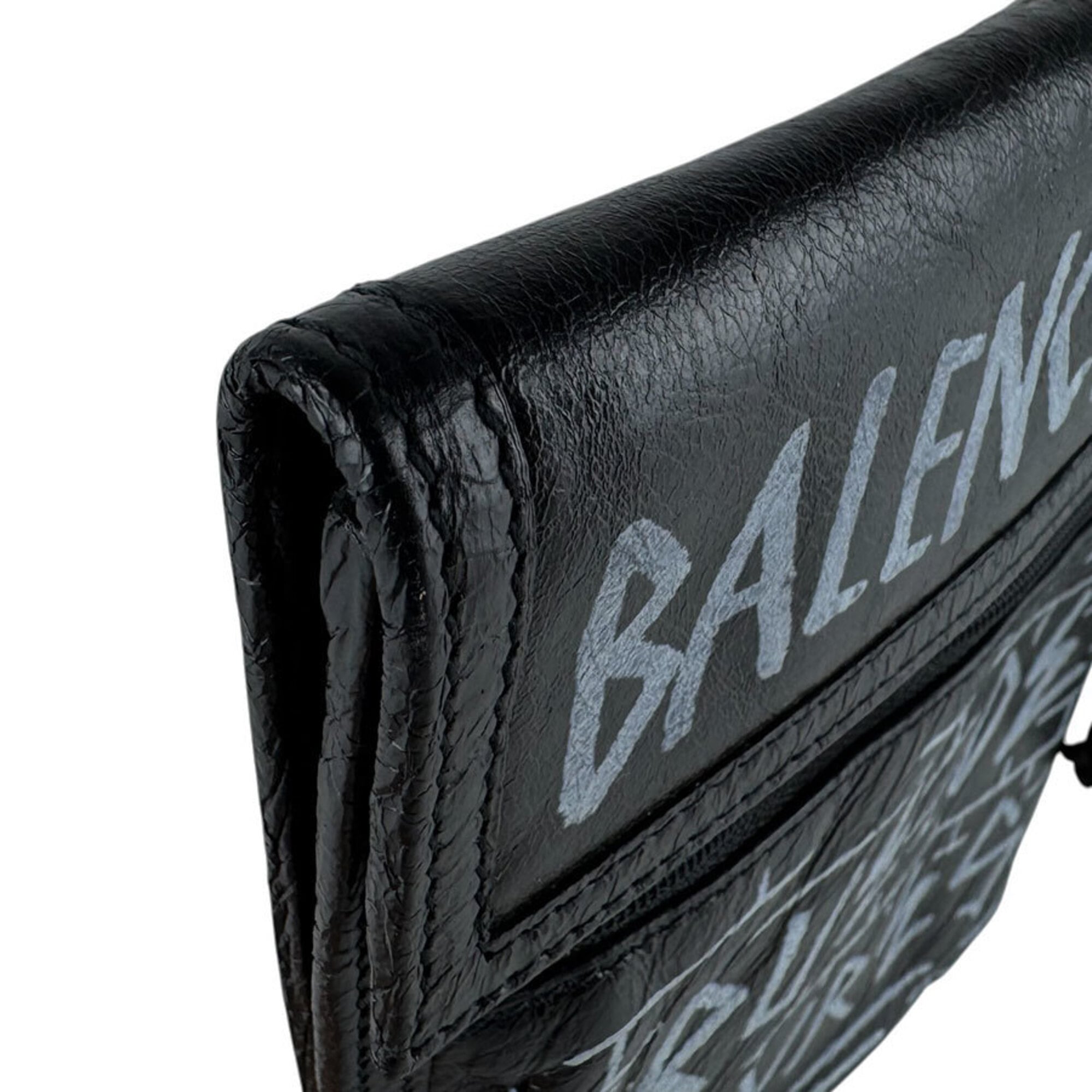 Balenciaga Black White Leather Handbag Pochette Pouch (Pre-Owned)