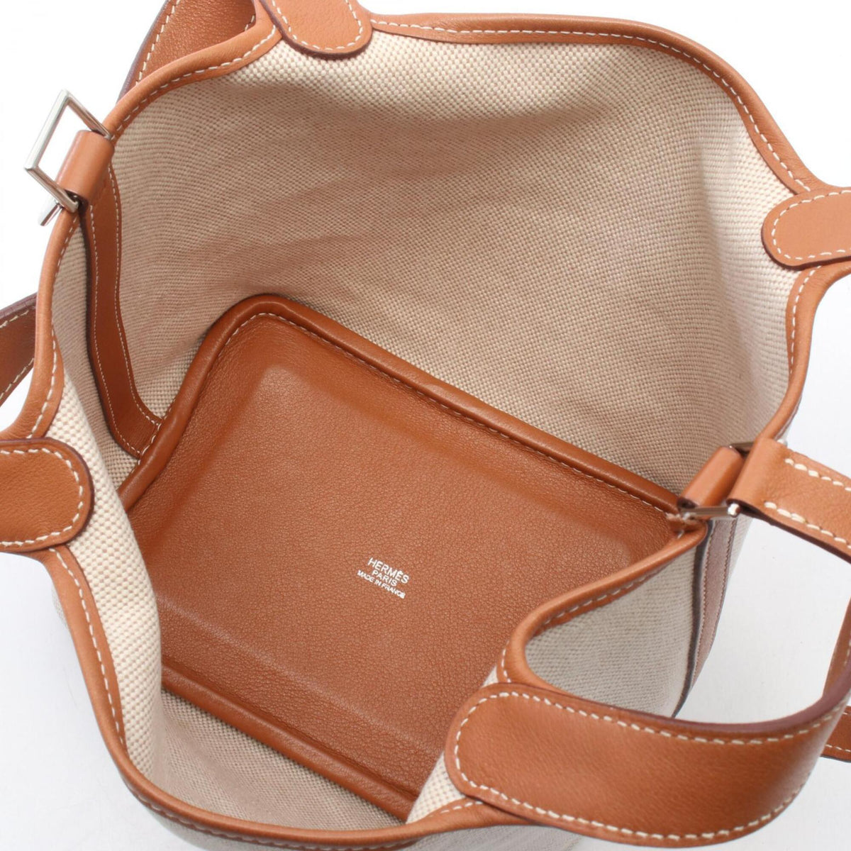 Hermes Beige Brown Ecru Fauve Toile H Barenia Leather Handbag (Pre-Owned)