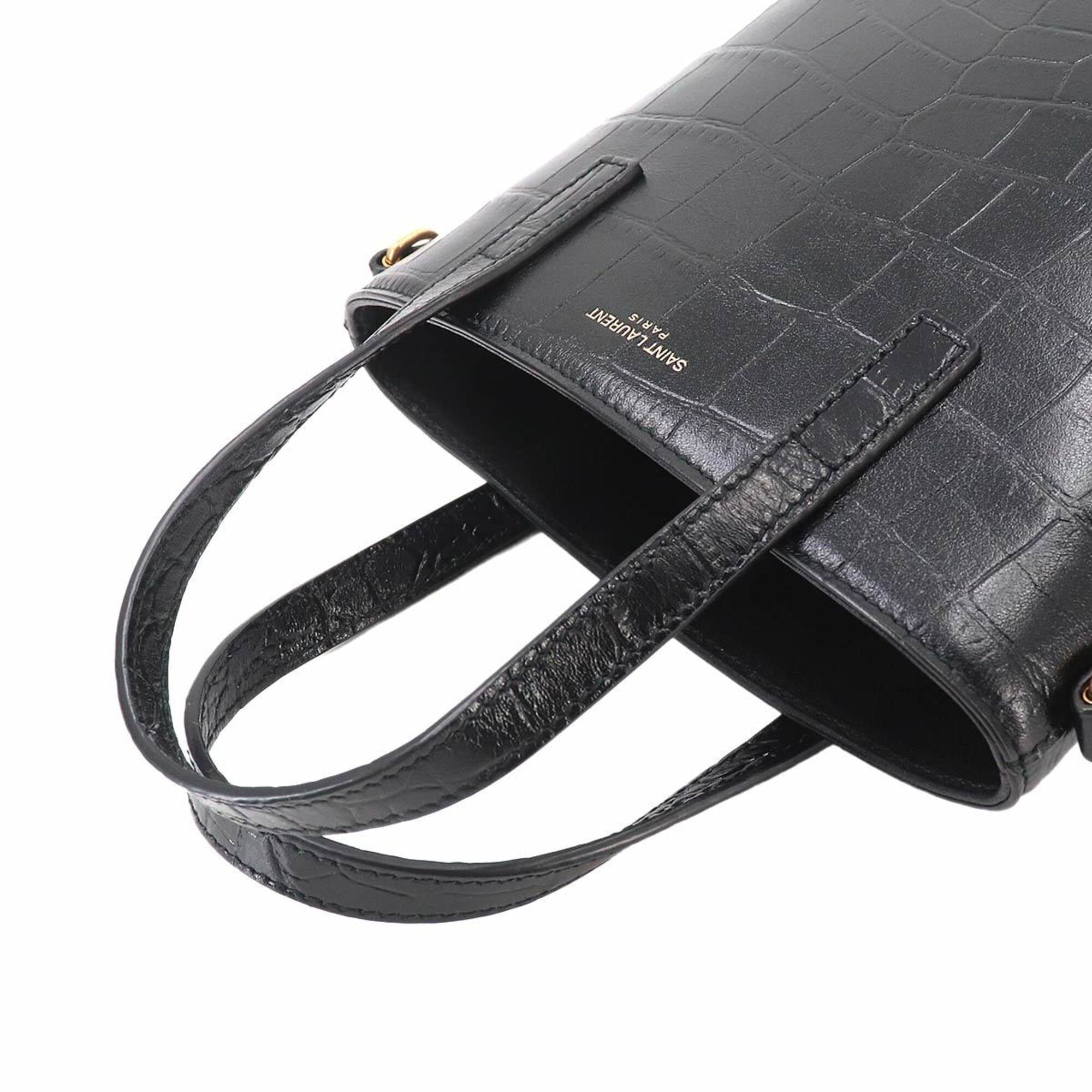 Saint Laurent Black Leather Handbag Tote Bag (Pre-Owned)