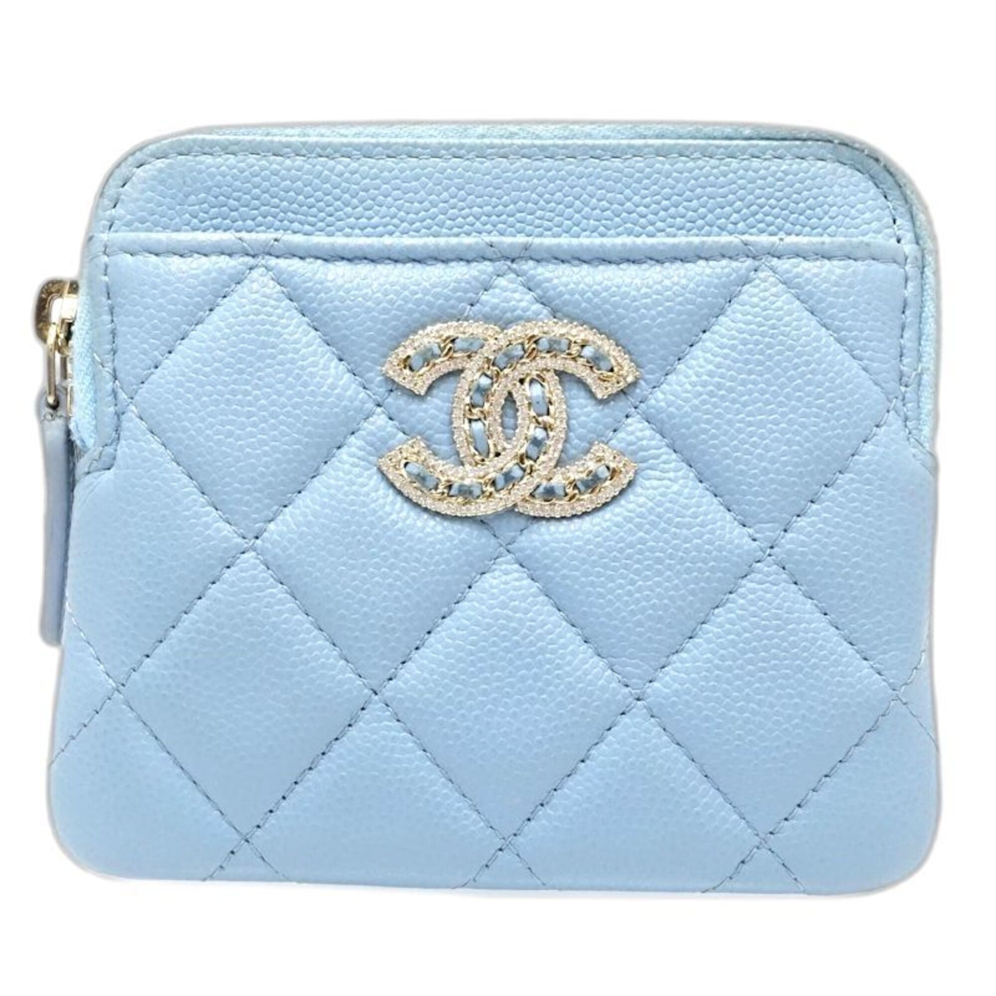 Chanel Light Blue Grained Calfskin Coin Purse/Coin Case (Pre-Owned)