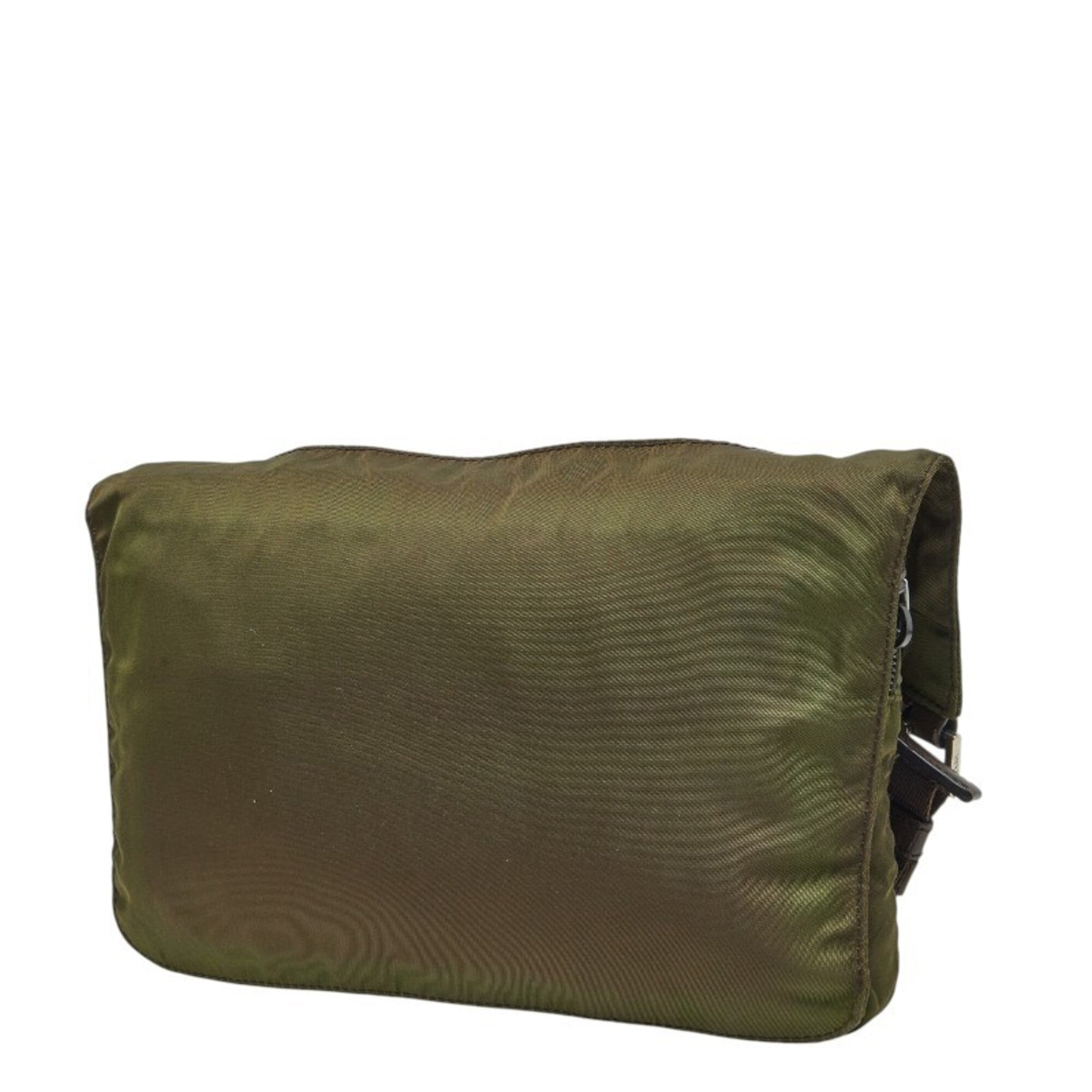 Prada Green Khaki Nylon Leather Shoulder Bag (Pre-Owned)