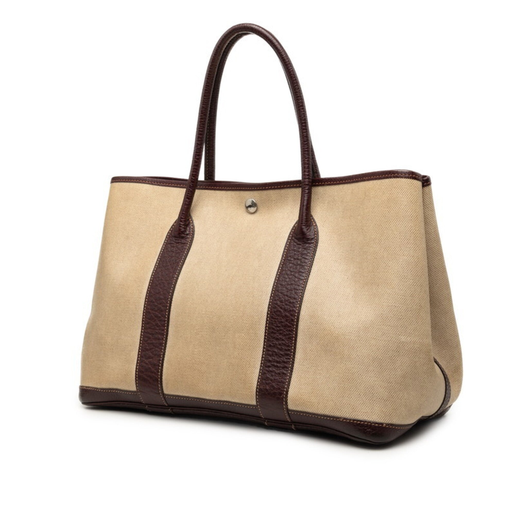Hermes Garden Beige Brown Toile H Negonda Leather Handbag Tote Bag (Pre-Owned)