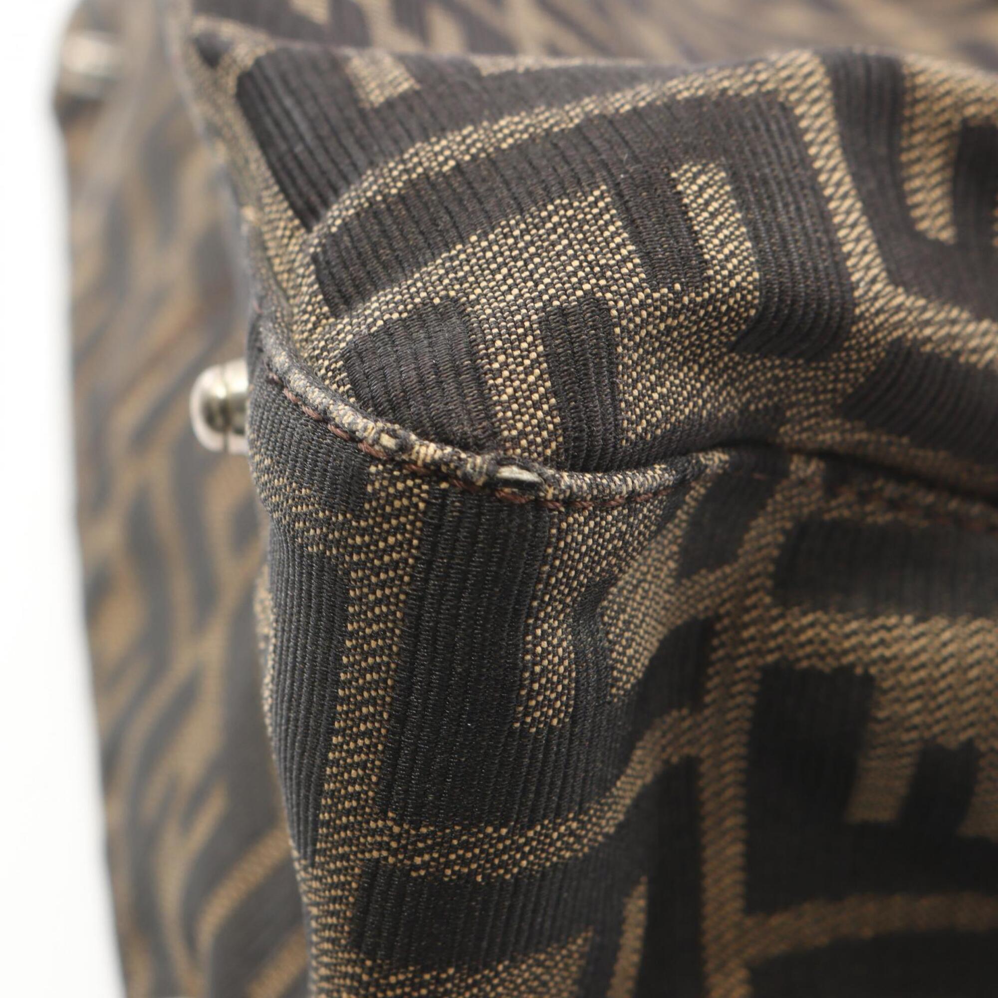 Fendi Zucca Brown Canvas Leather Handbag Tote Bag (Pre-Owned)