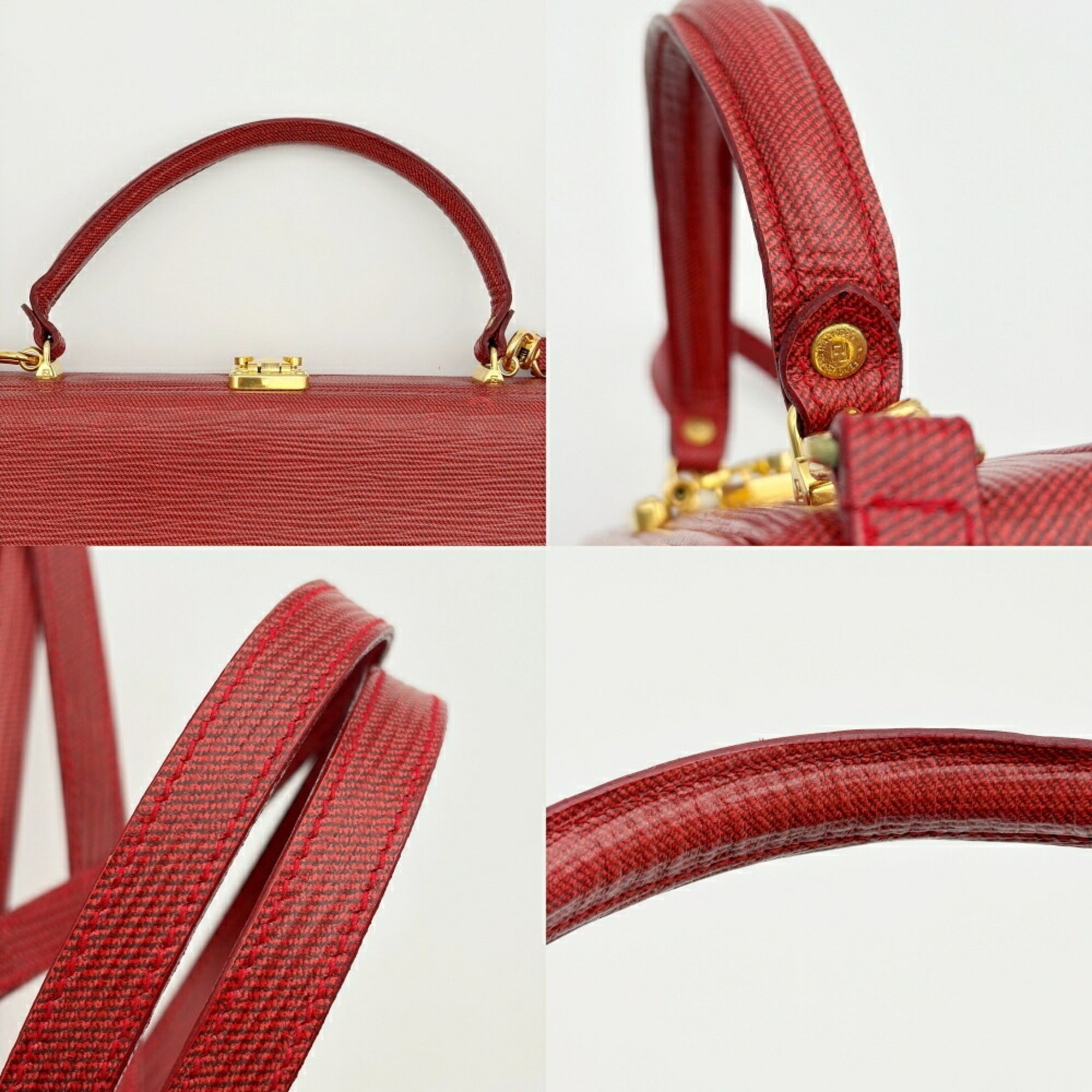 Fendi Red Color Leather Shoulder Bag (Pre-Owned)