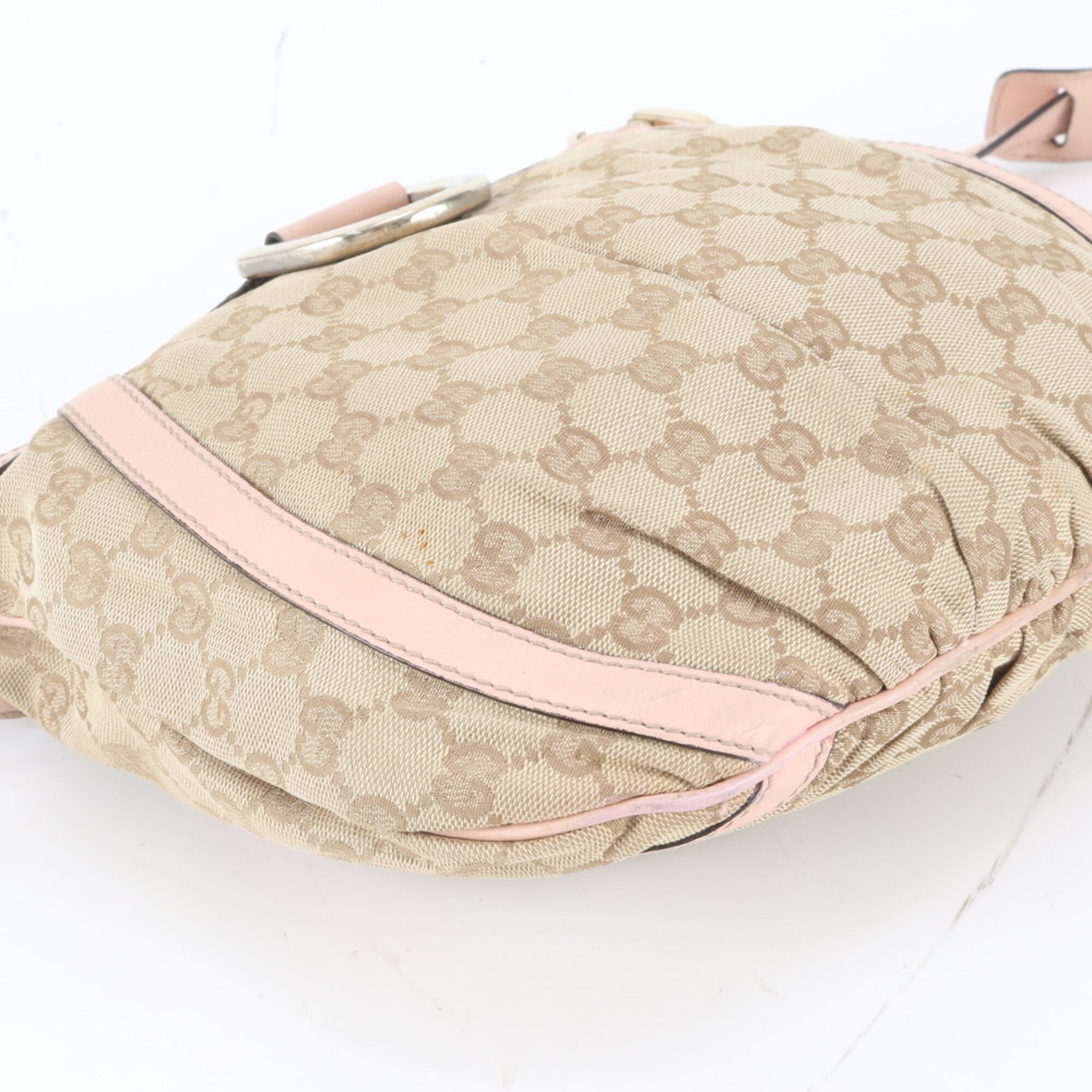 Gucci Brown Pink Leather Canvas Handbag Shoulder Bag Tote Bag (Pre-Owned)