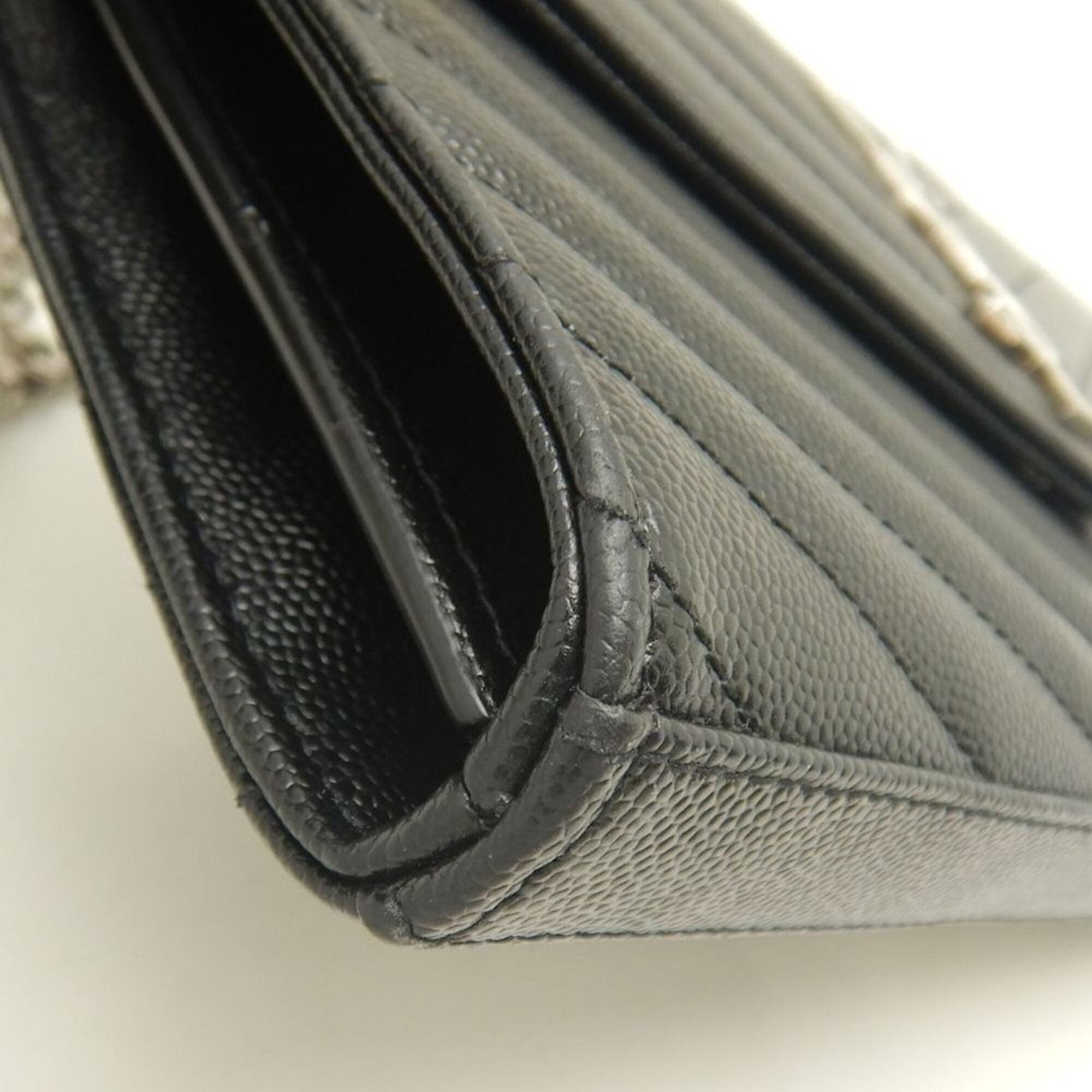 Yves Saint Laurent Black Leather Chain/Shoulder Wallet (Pre-Owned)