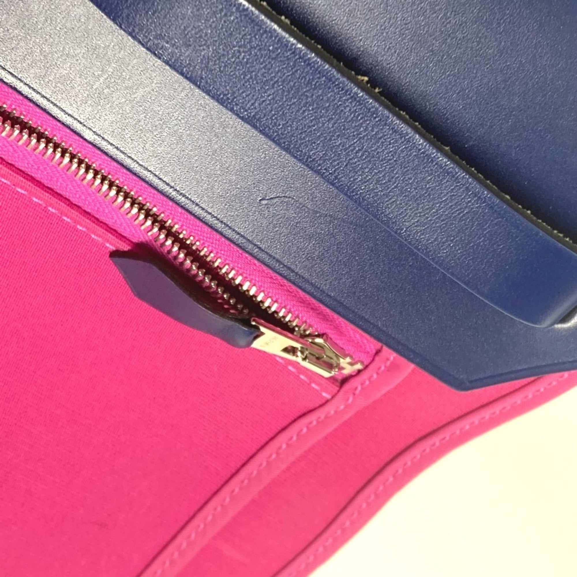 Hermes Blue Pink Toile Officier Vache Leather Handbag Shoulder Bag (Pre-Owned)