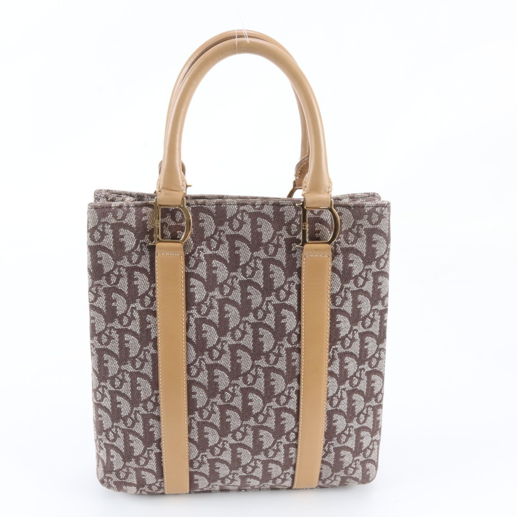 Christian Dior Brown Leather Canvas Handbag Tote Bag (Pre-Owned)