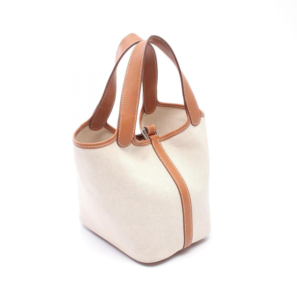 Hermes Beige Brown Ecru Fauve Toile H Barenia Leather Handbag (Pre-Owned)