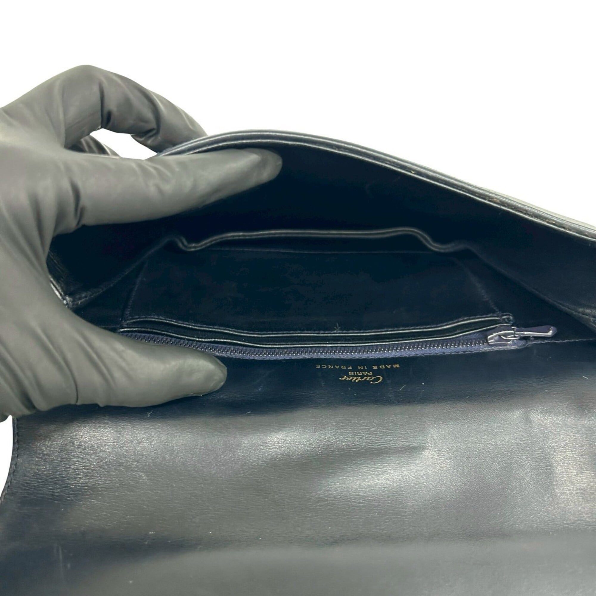 Cartier Navy Leather Pochette Shoulder Bag (Pre-Owned)