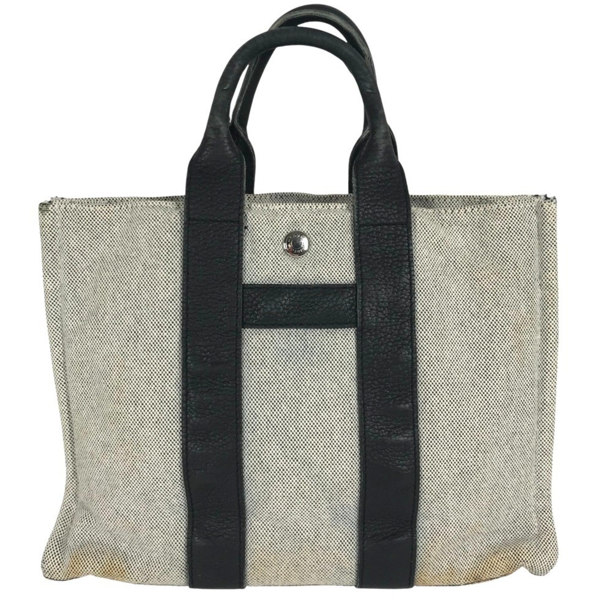 Hermes Black Gray Toile H Leather Handbag Tote Bag (Pre-Owned)