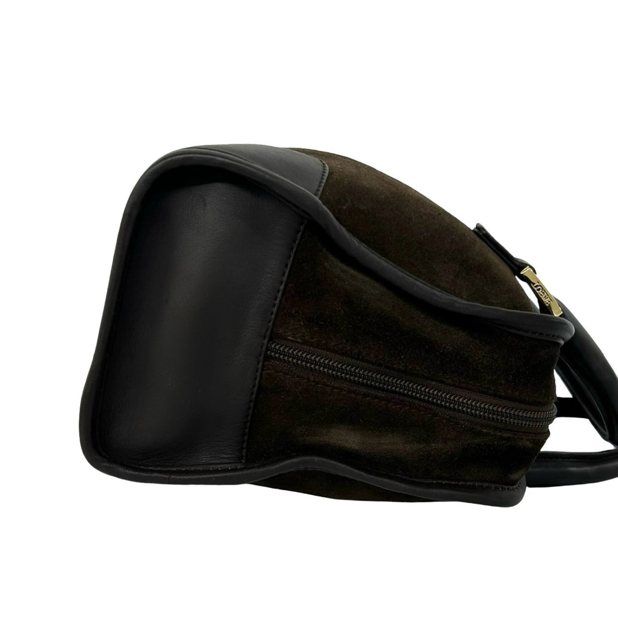 Loewe Brown Suede Leather Boston Bag Handbag (Pre-Owned)