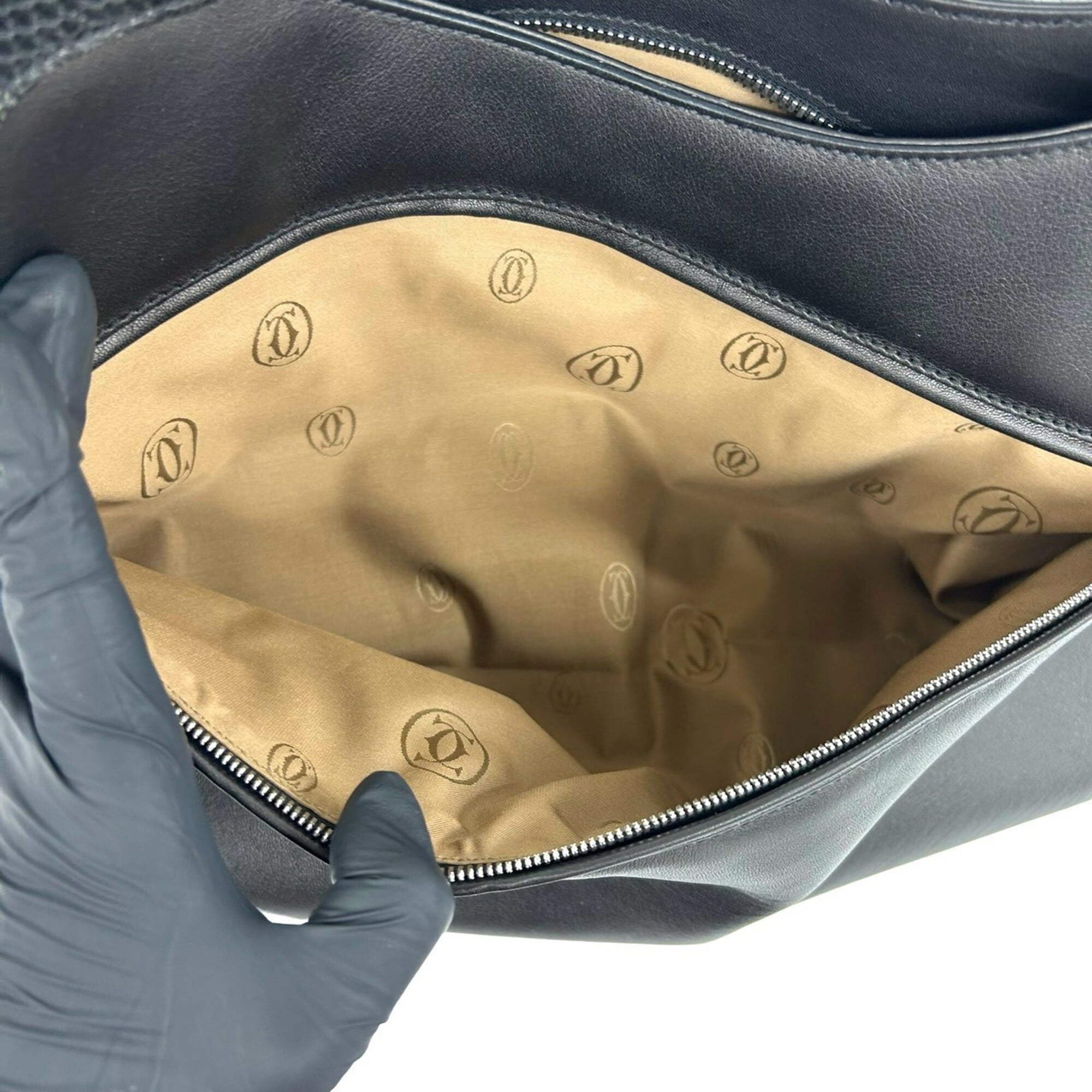 Cartier Black Leather Boston Bag Handbag Tote Bag (Pre-Owned)