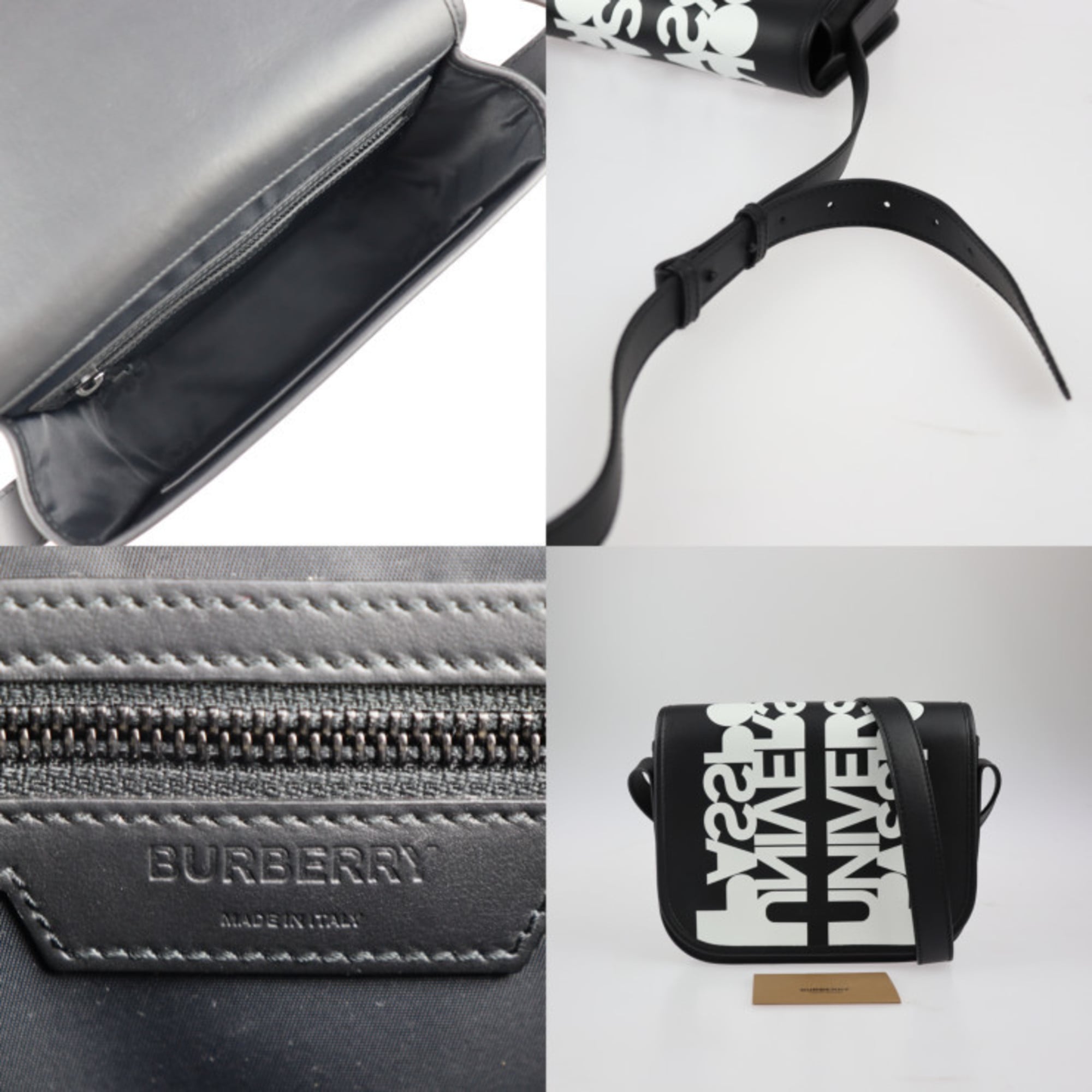 Burberry Black White Leather Handbag Shoulder Bag (Pre-Owned)