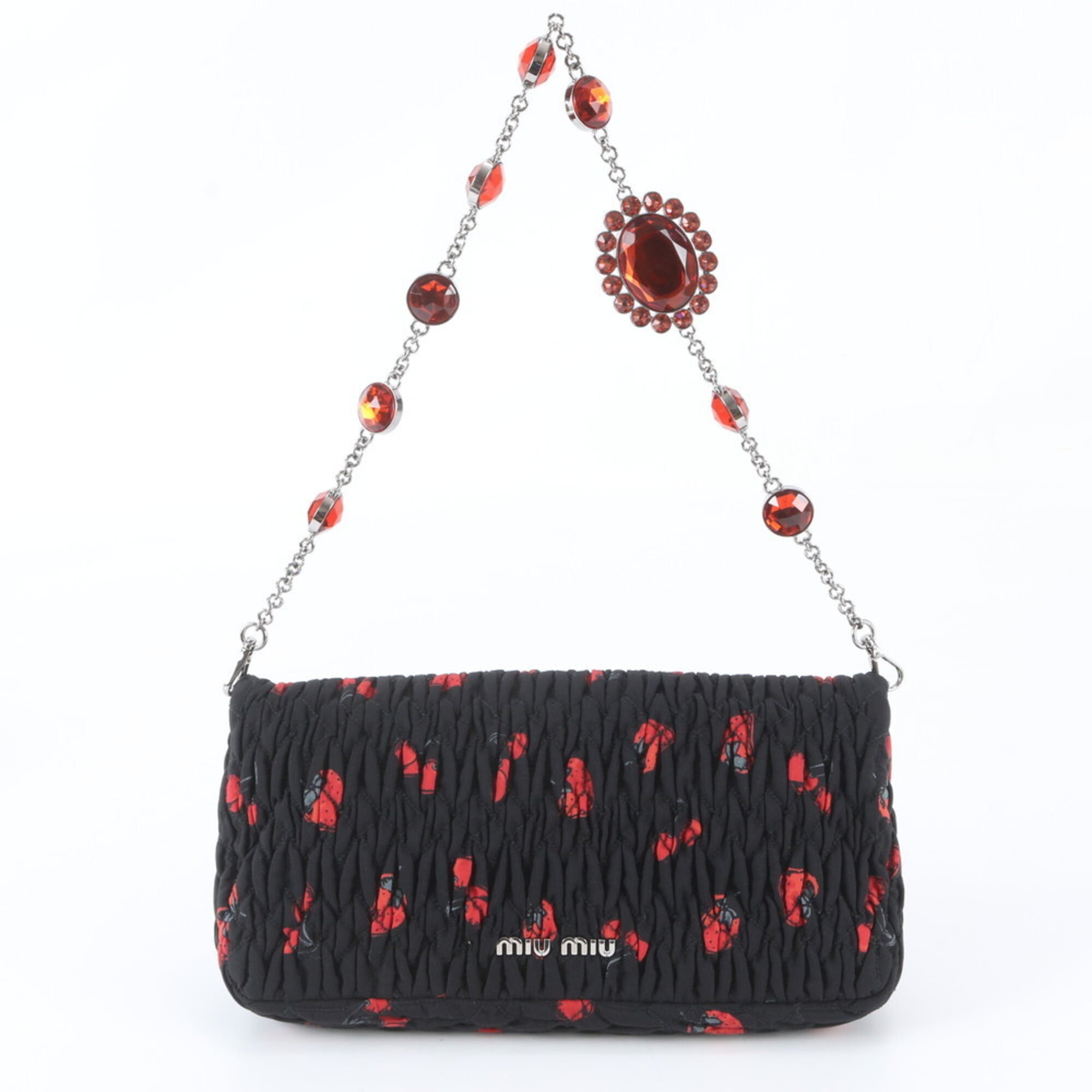 Miu Miu Black Leather Nylon Shoulder Bag Tote Bag (Pre-Owned)