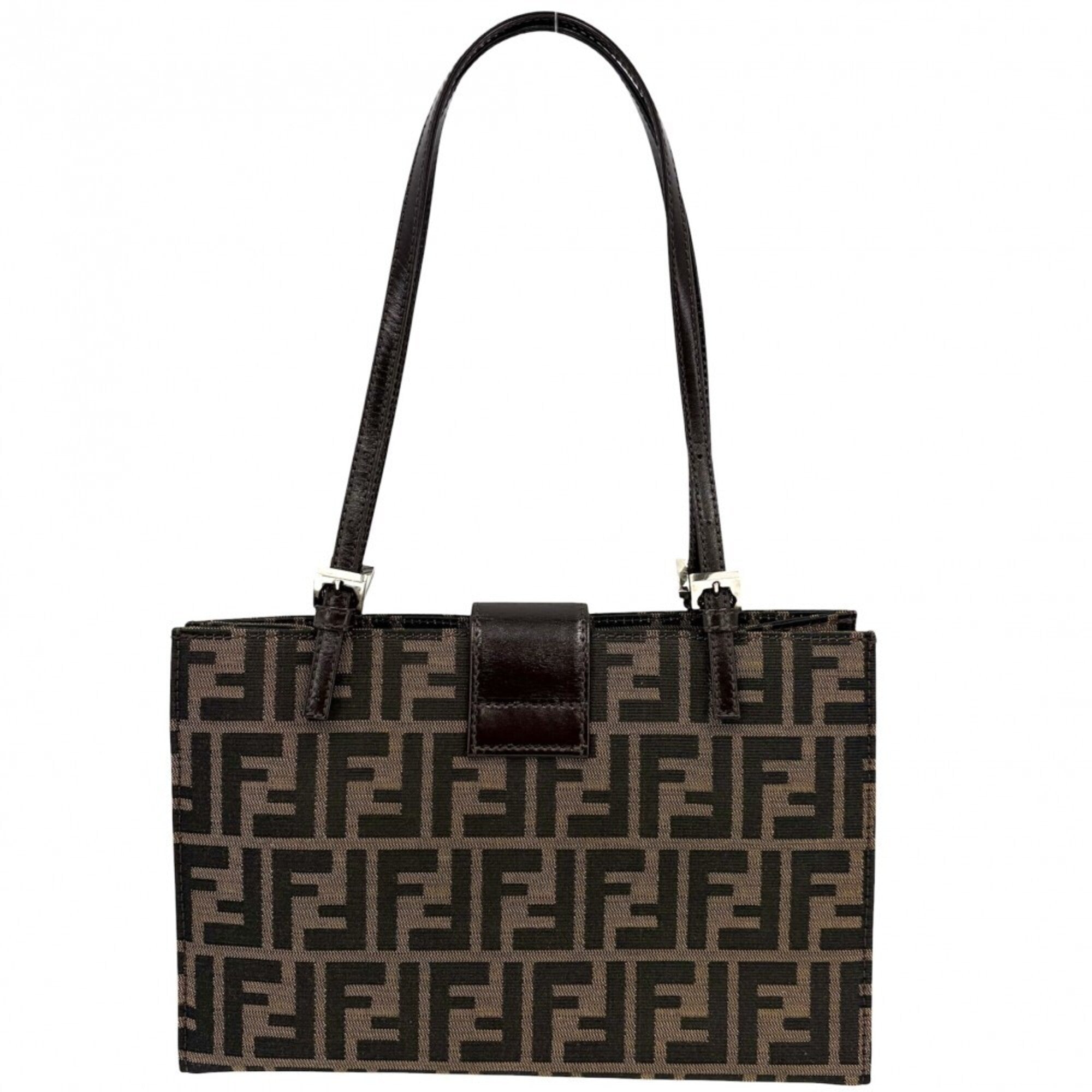 Fendi Brown Canvas Leather Handbag Tote Bag (Pre-Owned)