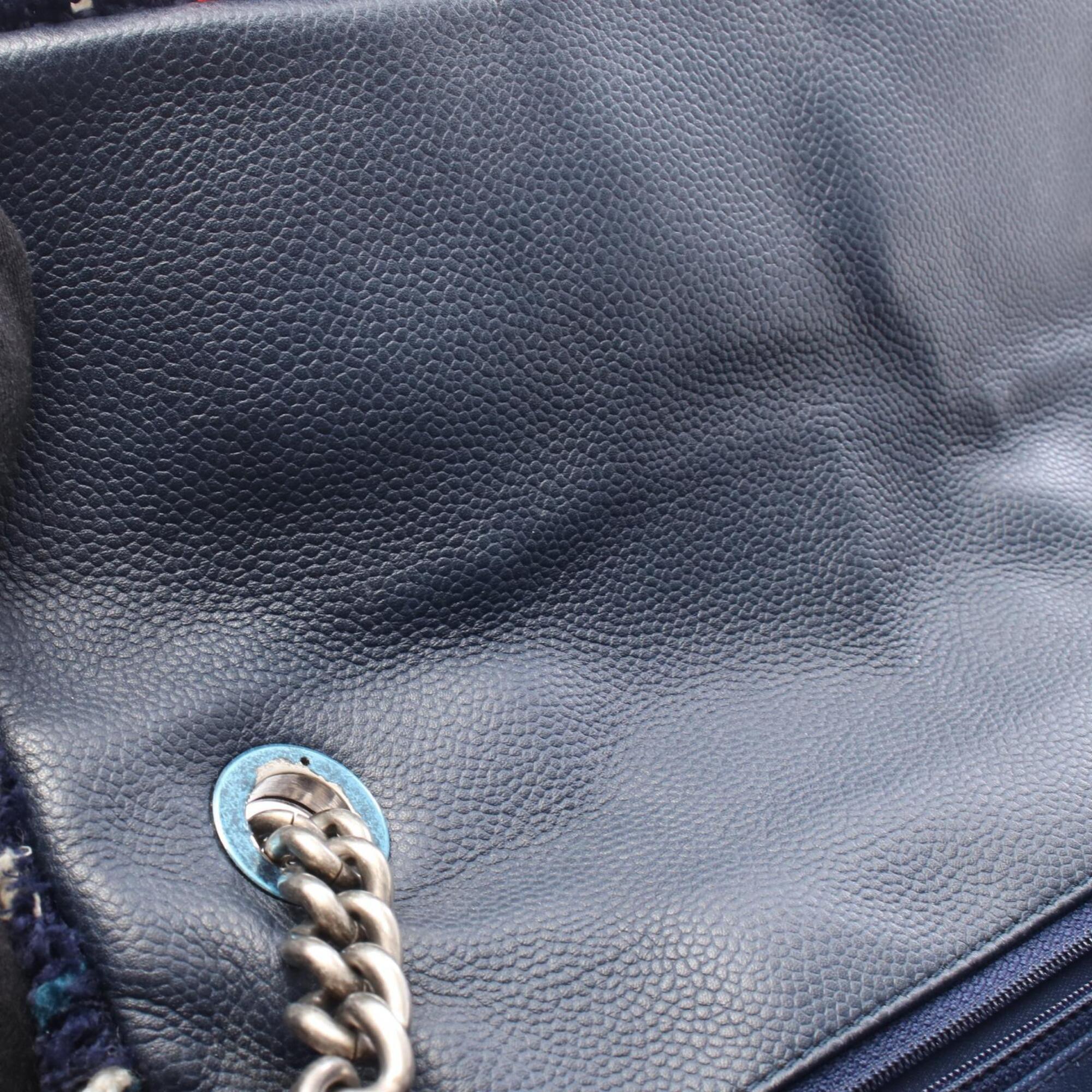 Chanel Bordeaux Multi-Color Navy Fabric Leather Handbag Shoulder Bag (Pre-Owned)