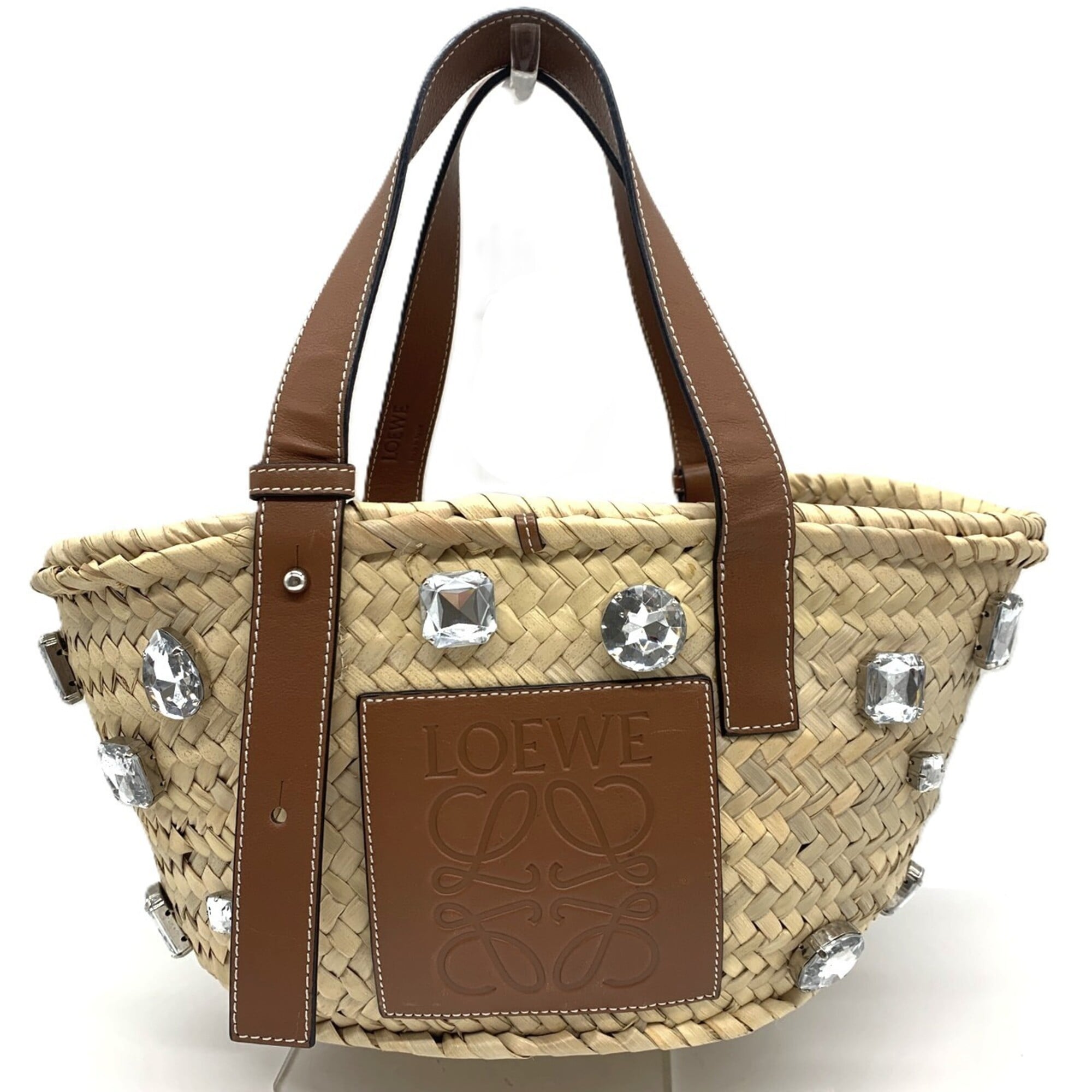 Loewe Brown Leather Raffia Basket (Pre-Owned)