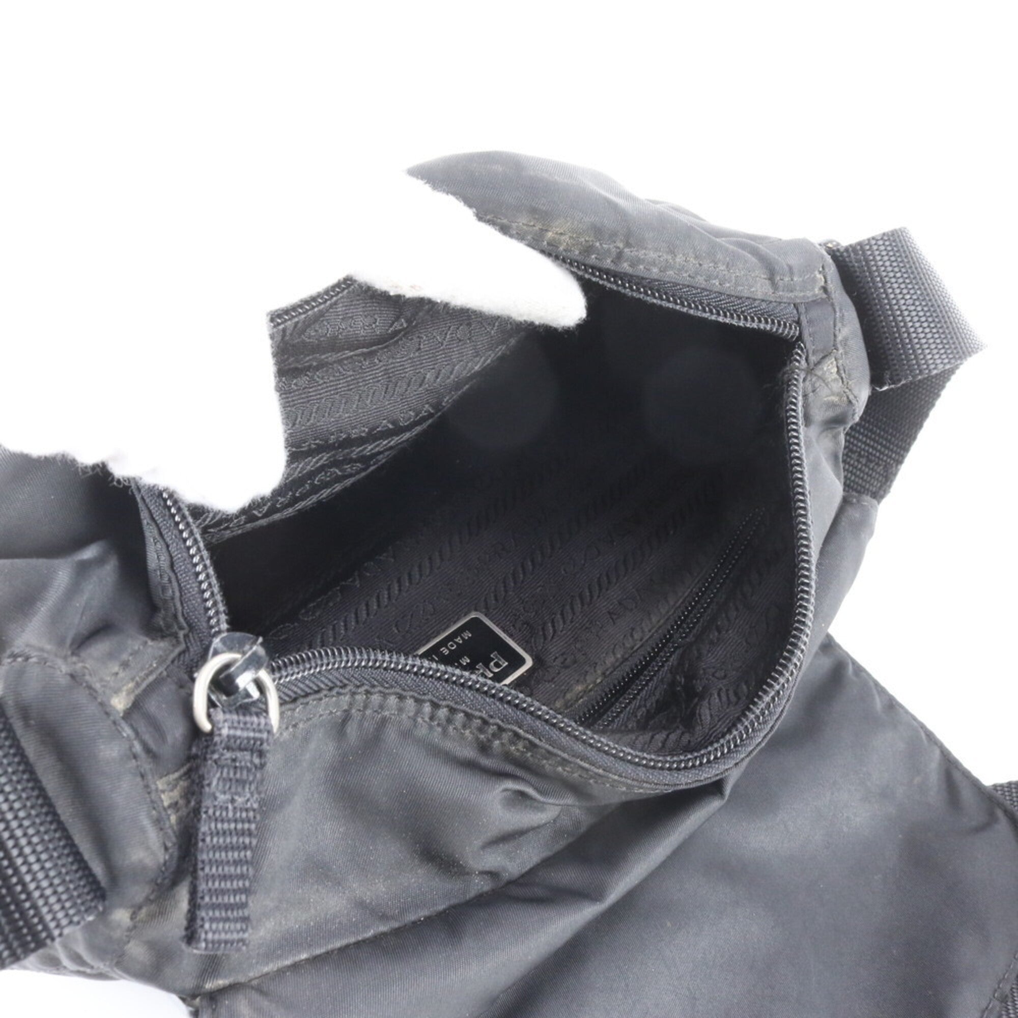 Prada Black White Nylon Leather Shoulder Bag (Pre-Owned)