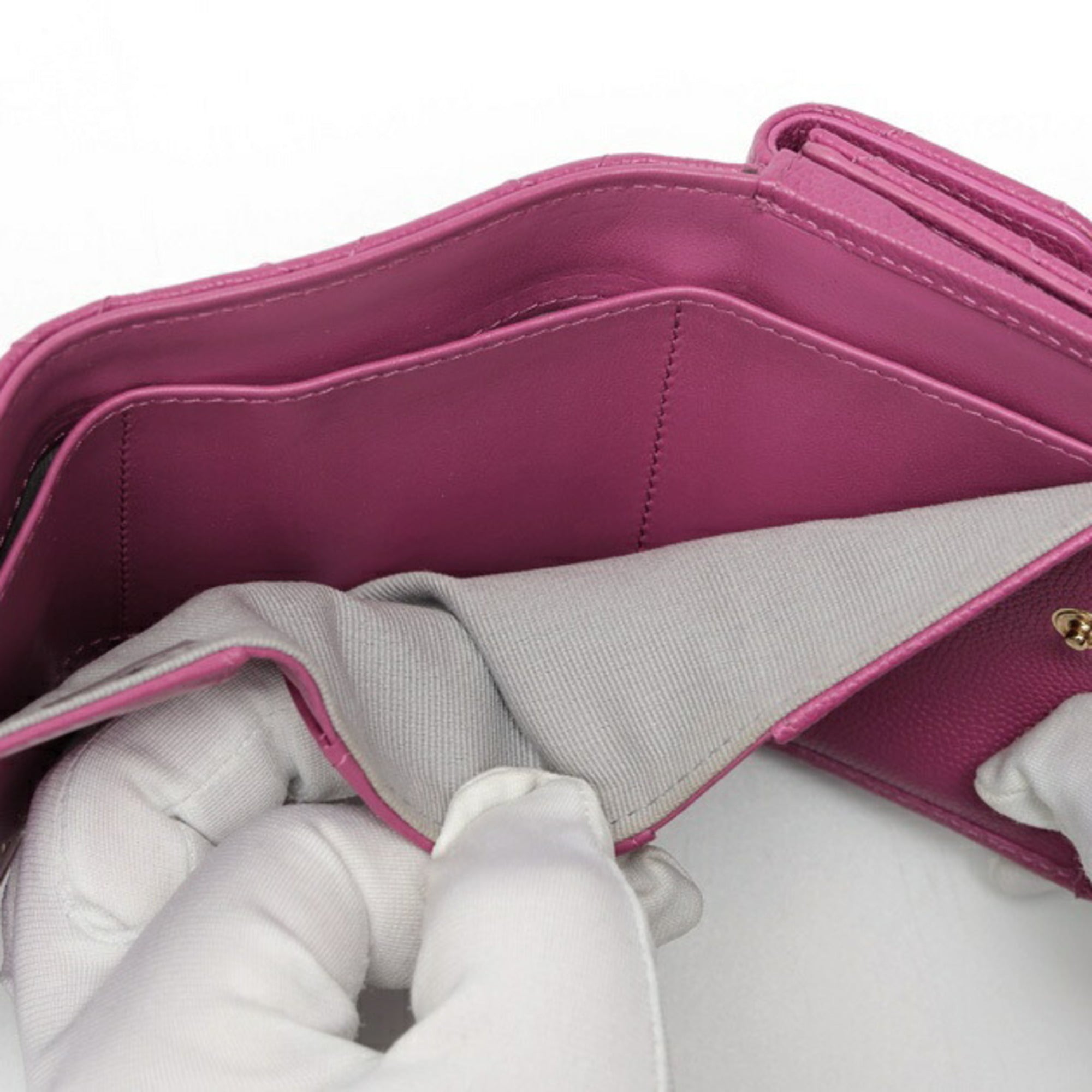 Chanel Purple Grained Calfskin Wallet (Tri-Fold) (Pre-Owned)